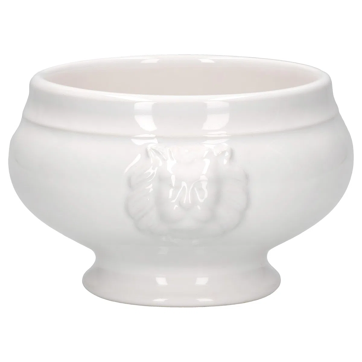 MamboCat Leo, set da 24 terrine a testa di leone, piccole – 250 ml, per 24 persone, tazze da zuppa bianche da 0,25 litri, zuppa con teste di leone, per zuppa di nozze, piselli o lenticchie