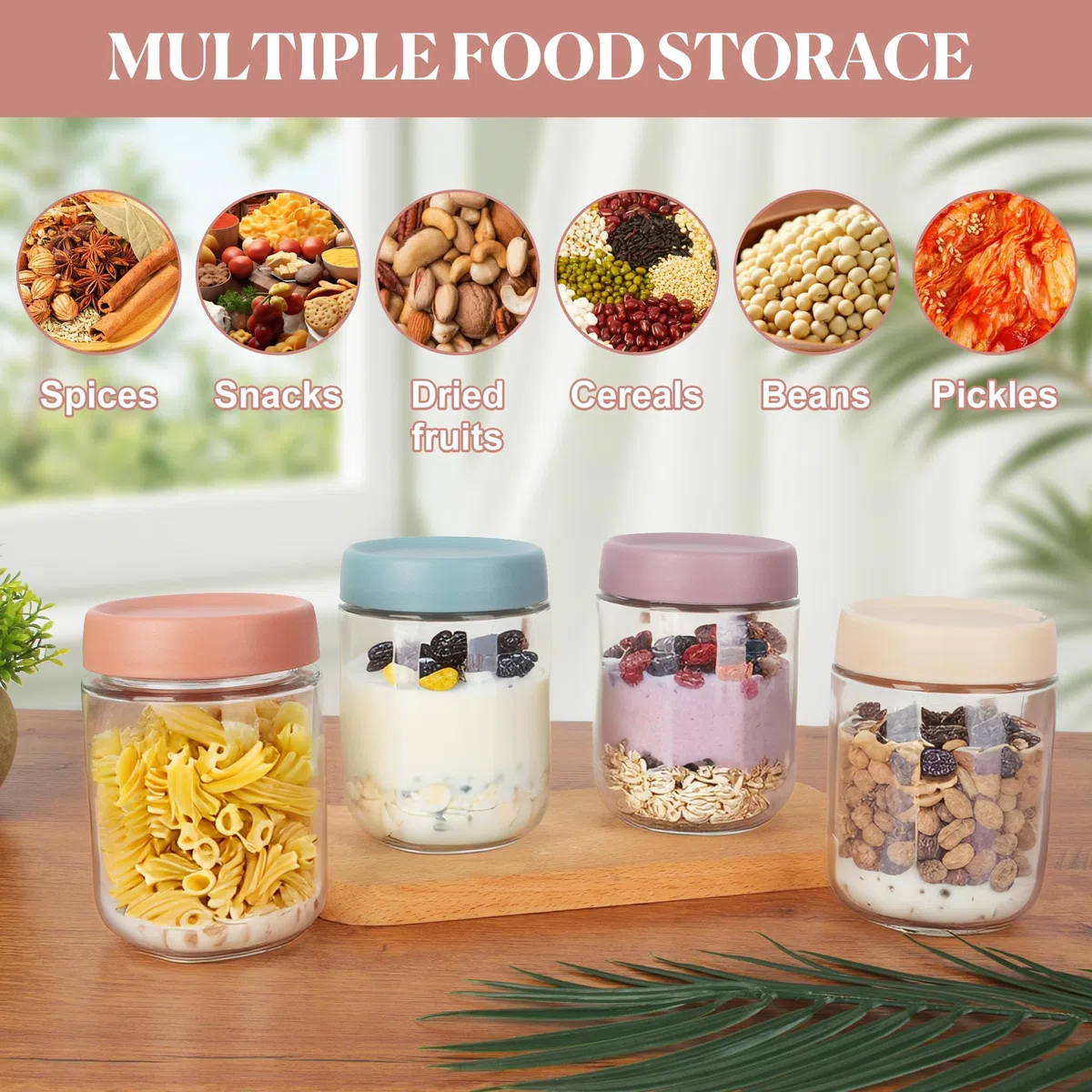 500 ml Overnight Oats Jar, Confezione da 6 Barattoli di Vetro con Coperchio per Avena Durante la Notte,Insalata,Frutta,Ogurt,Chutney,Marmellata,Spezie,Riutilizzabili,Coperchi a Vite Sigillanti