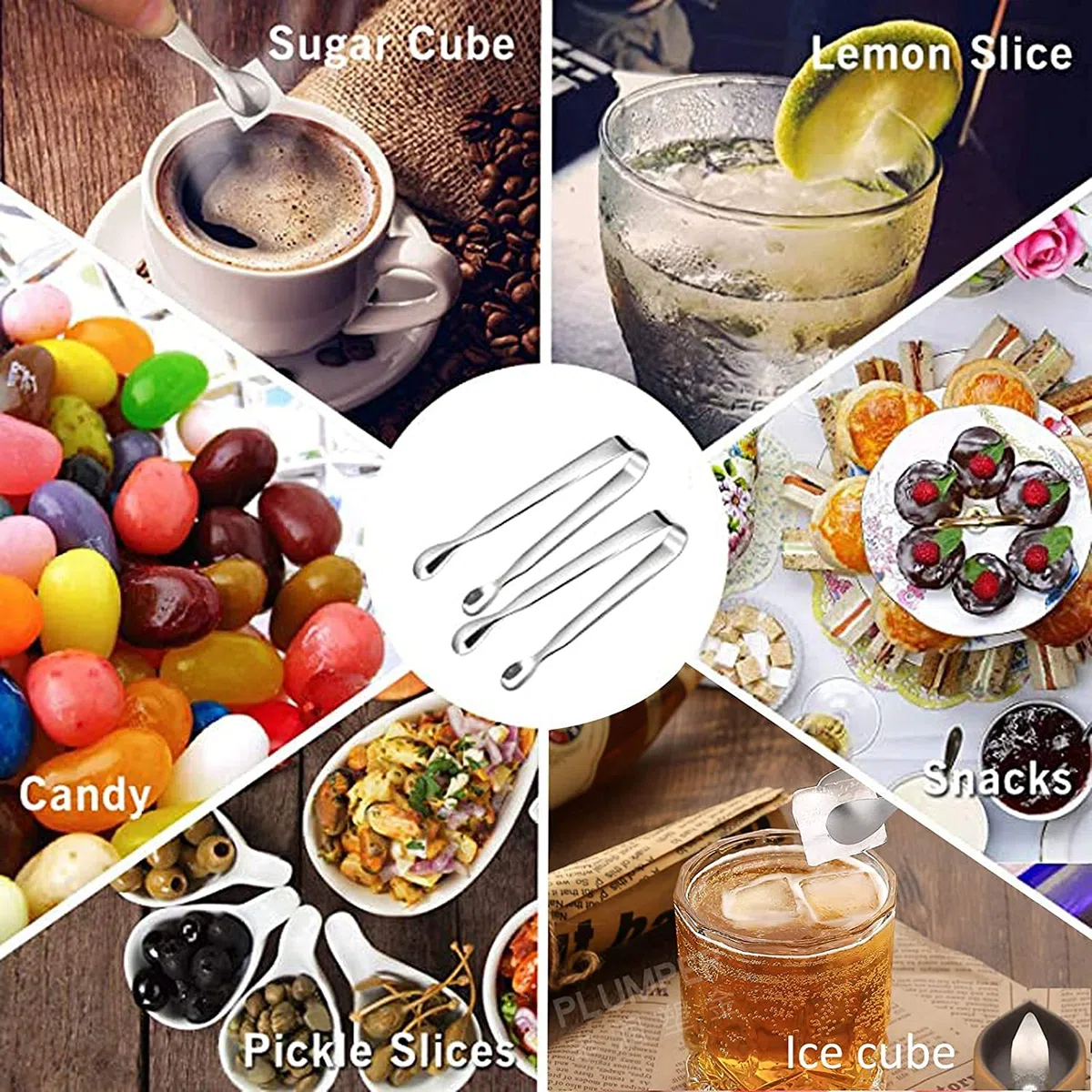 Sunenlyst - Mini pinze da portata e forchetta per frutta, in acciaio INOX, 10 pinze per zucchero a forma di cubo, piccole pinze per ghiaccio per tè e caffè, aperitivi, dolci