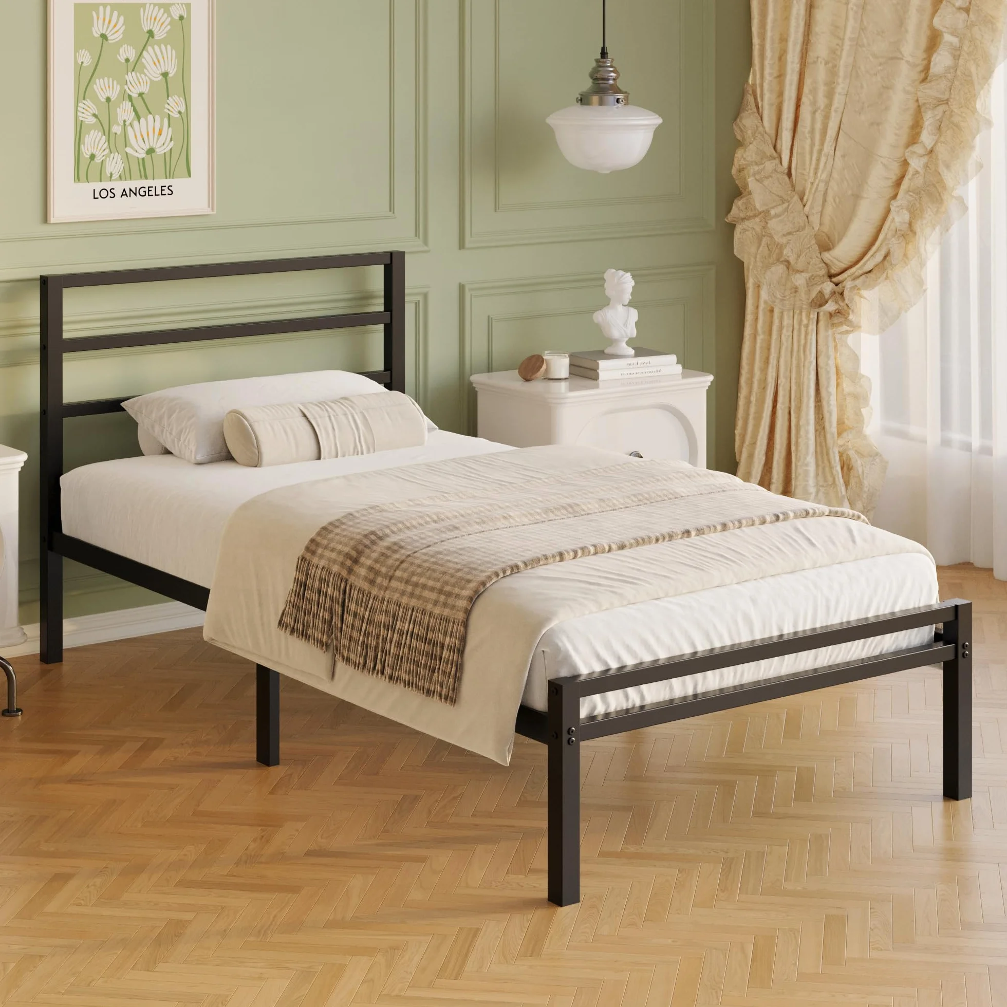 Lutown-Teen Letto Singolo 80x190 cm con Testiera e Pediera, Alta 30 cm, Rete a Doghe Singola in Metallo, Struttura Letto in Ferro, Spazio Aggiuntivo Sotto, Montaggio Facile, Moderno, Nero