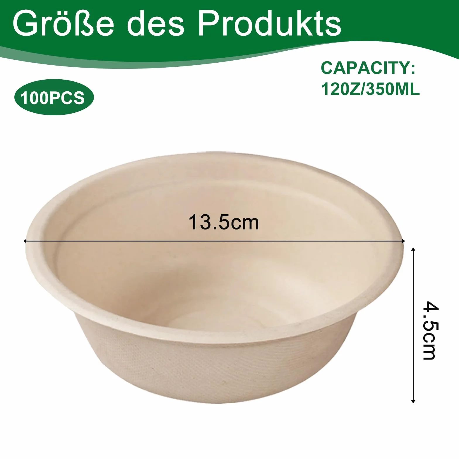 100 ciotole ecologiche usa e getta, 350 ml, ciotole monouso in canna da zucchero, ciotole di carta usa e getta, ciotole per zuppa biologiche compostabili