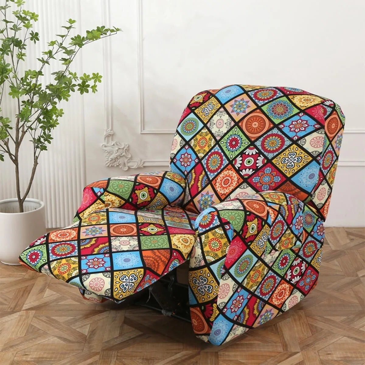 Coprisedia reclinabile con tasche per sedia elettrica, 4 pezzi, motivo floreale, elasticizzato, antiscivolo, protezione per mobili (B6)