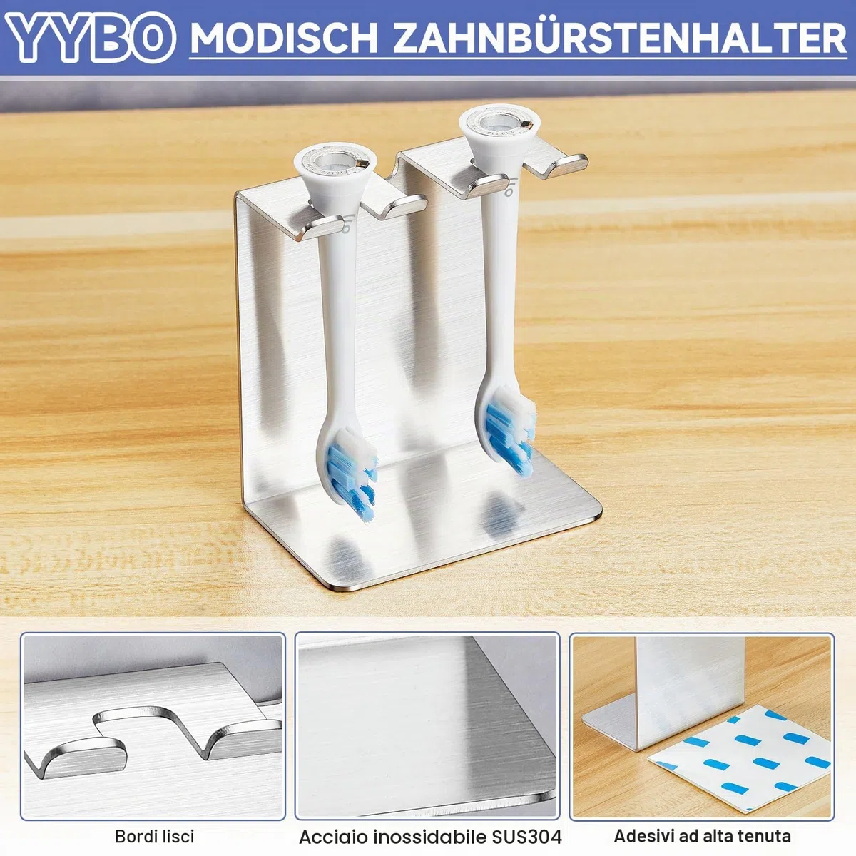 Porta Testine Spazzolino Elettrico, YYBO Porta Spazzolini Elettrici, Porta Spazzolino Elettrico da Muro, Portaspazzolini da Bagno Portaspazzolino Elettrico (Argento, Piccolo)
