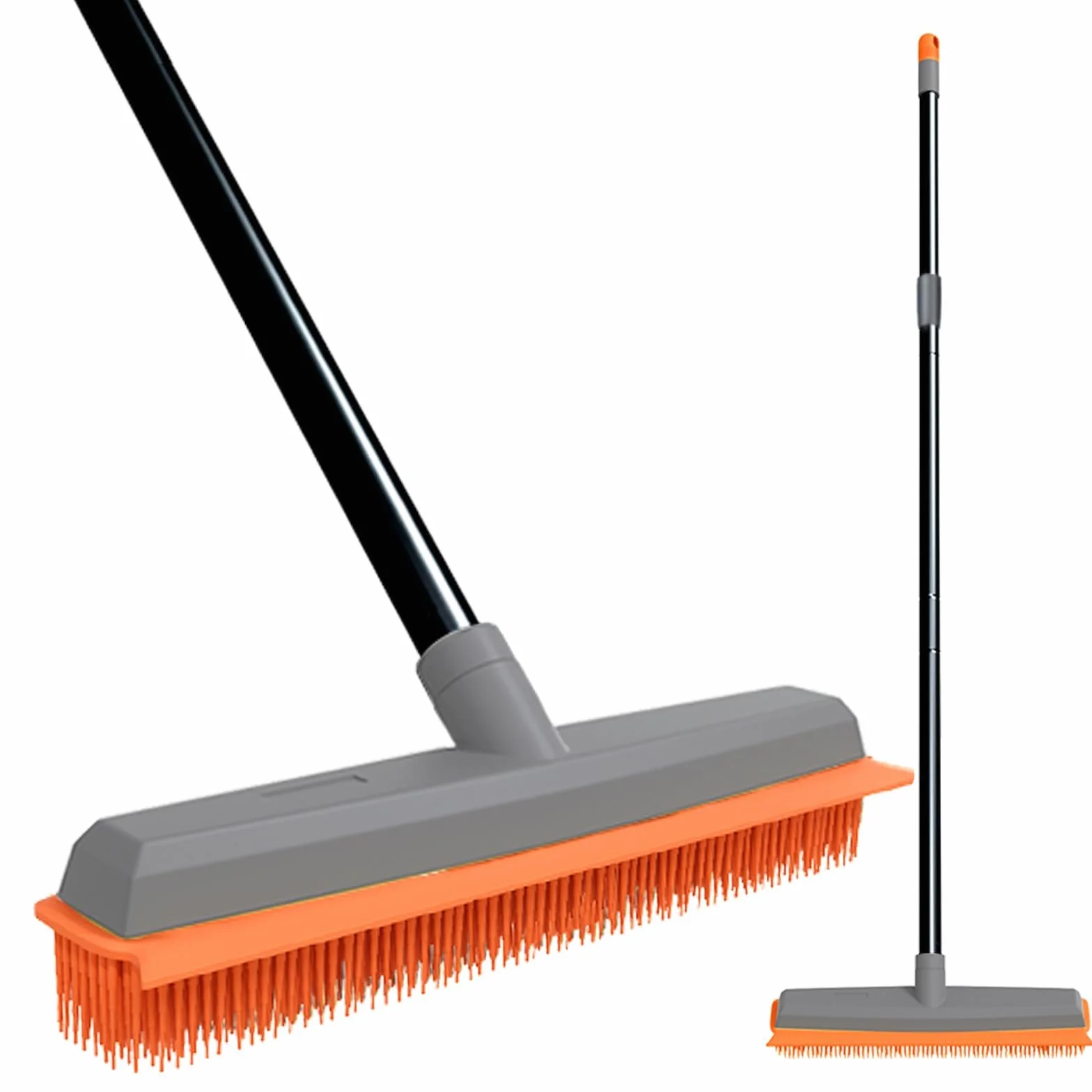 TreeLen Rubber Broom Carpet Rake Pet Hair Remover with Squeegee Extension for Carpet and Hardwood Floor Cleaning