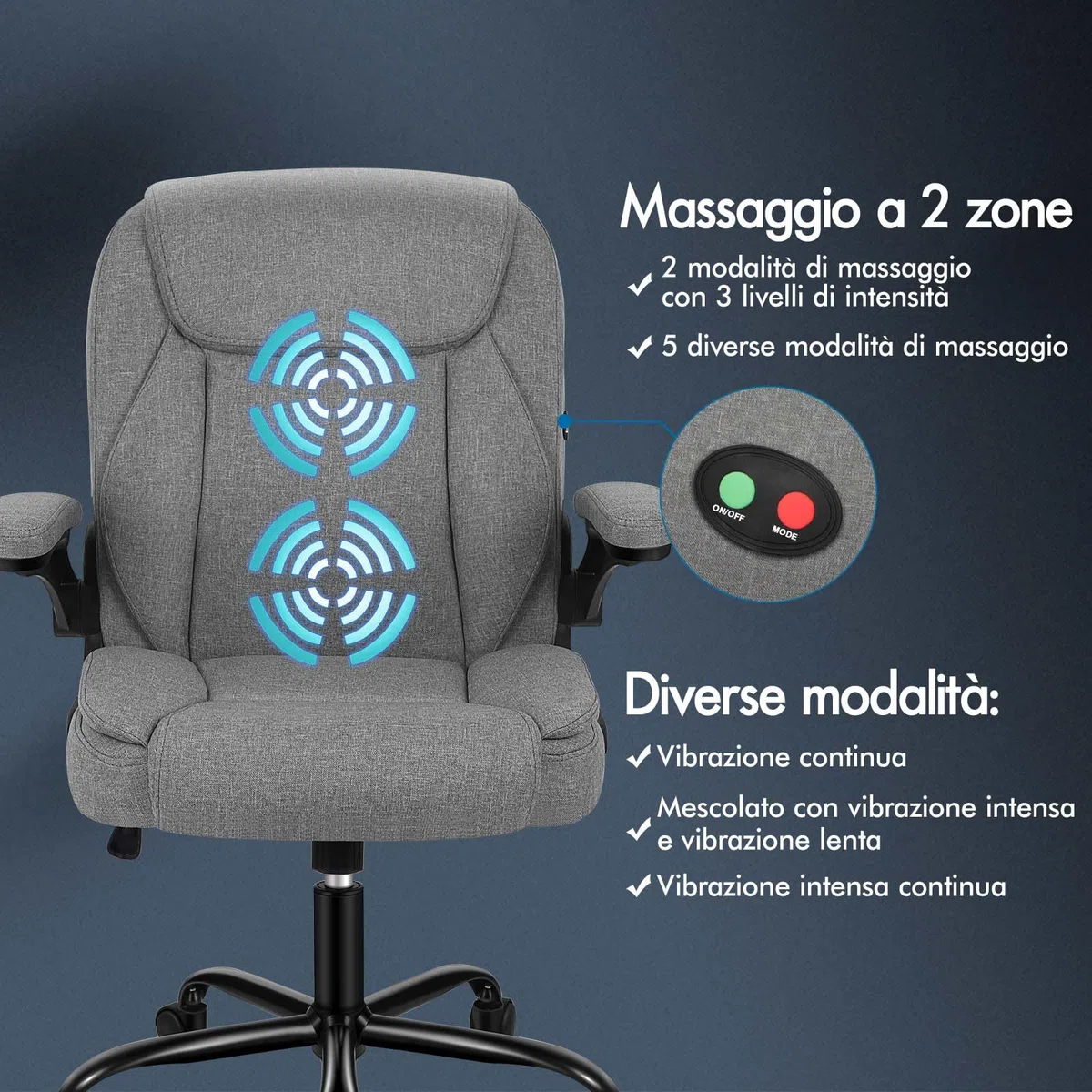 ALFORDSON Sedia Scrivania Ergonomica con Massaggio, Sedia Ufficio Poltrona Girevole ad Altezza Regolabile per Ufficio e Studio Sala Riunioni, Supporto Lombare, Portante di 150 kg, Tessuto(Grigia)