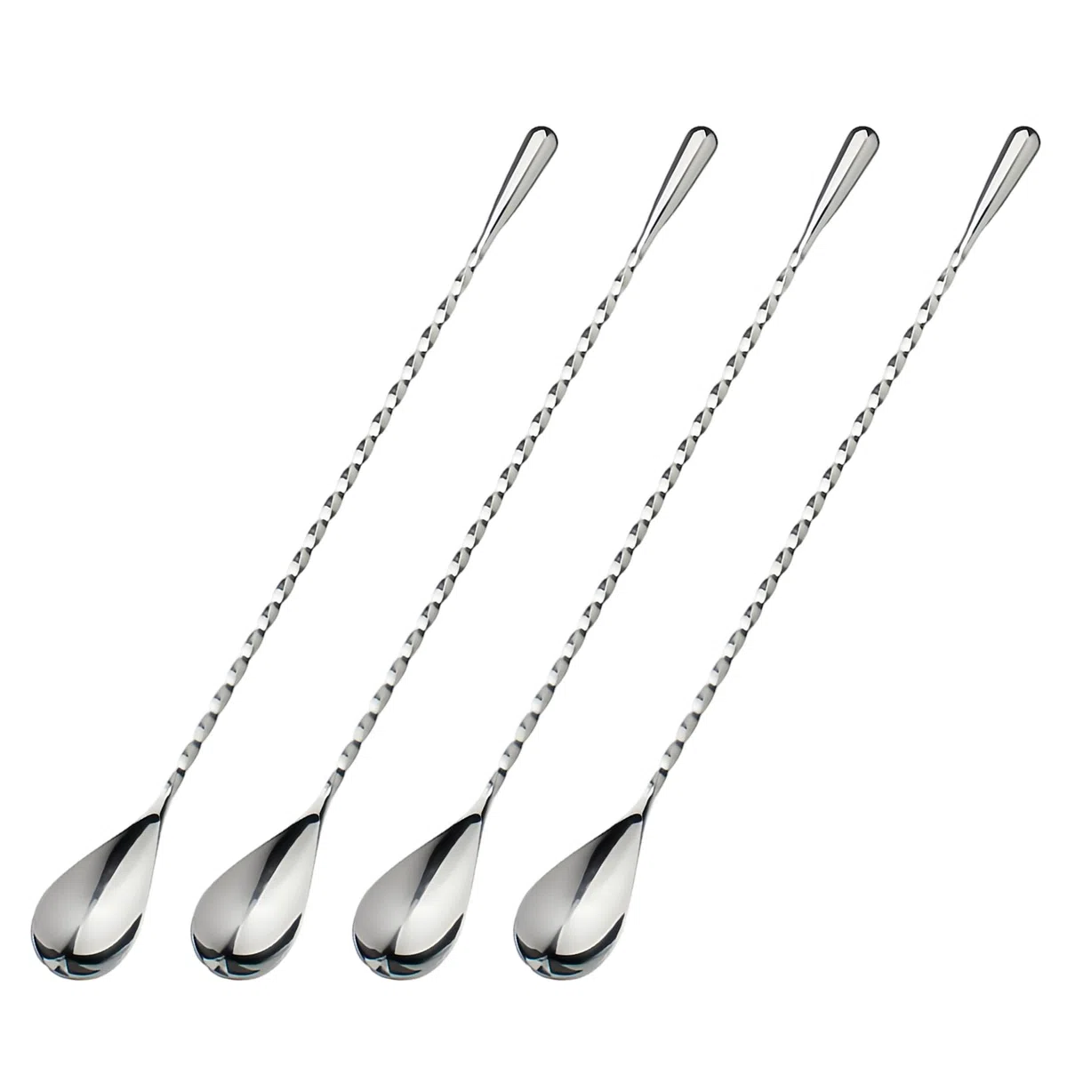 Bar Spoon, 4 Pezzi Cucchiaini Lunghi, 30cm Cucchiaio Cocktail, Acciaio Inox Cucchiaio da Cocktail, Manico con Struttura a Spirale, per Bar, Ristoranti, Casa