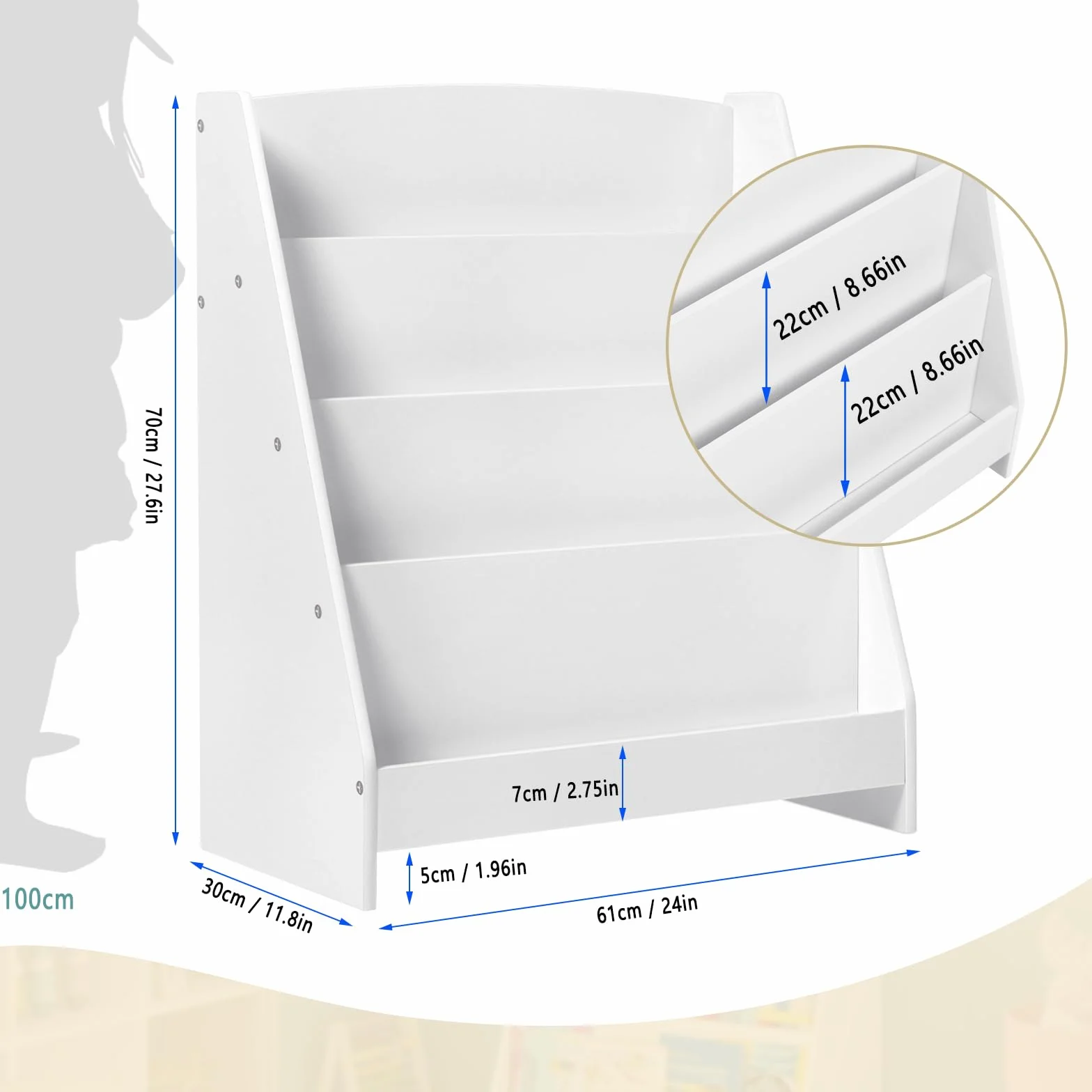 Lestarain Libreria Montessoriana per Bambini in Legno, Mobiletto Porta Libri con 4 Scomparti Aperti, Scaffale da Terra per Cameretta, Bianco, 61x30x70 cm