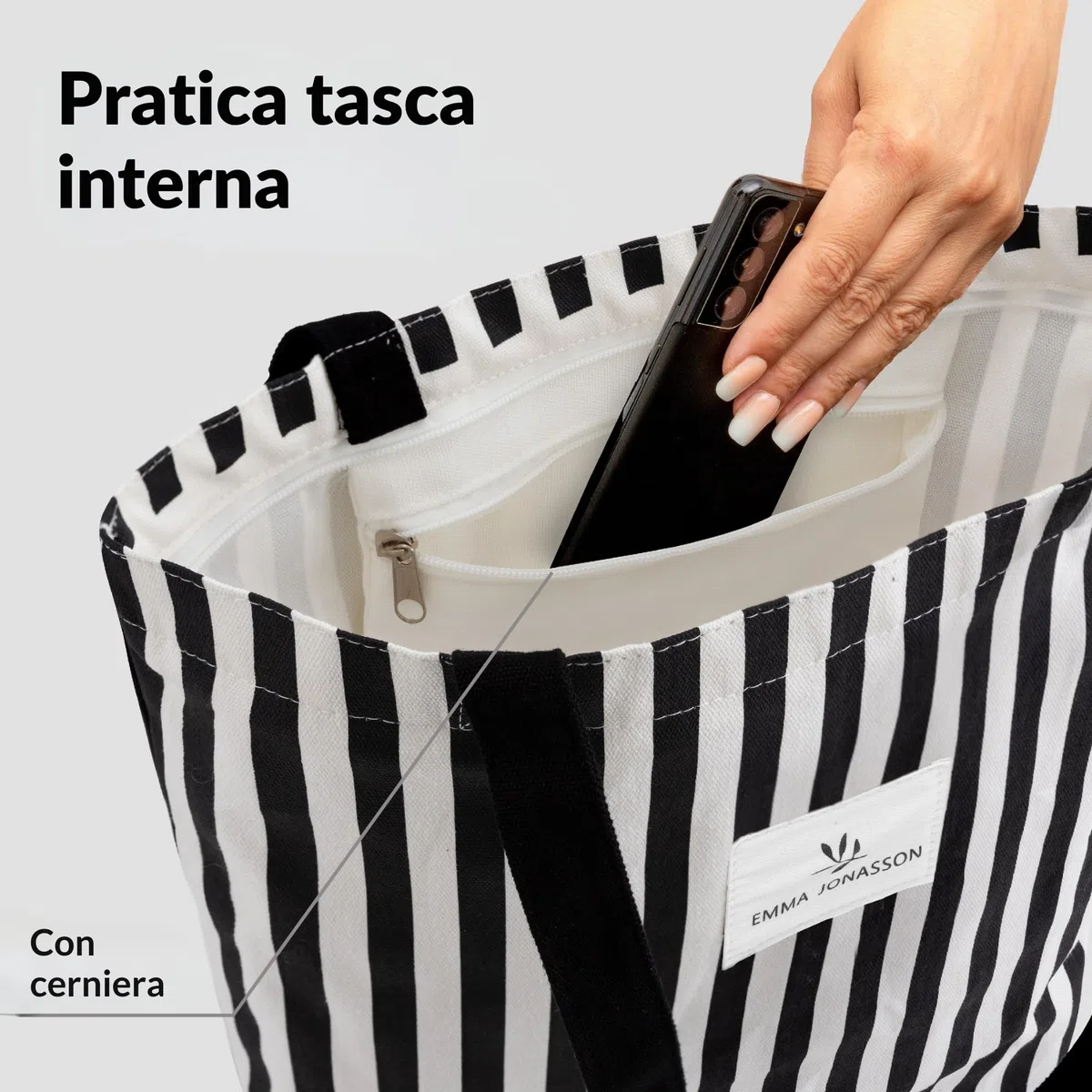 Tote bag - Borsa tela elegante con Cerniera e Tasca Interna - Shopper bag donna cotone - borsa stoffa aesthetic - shopping bag donna