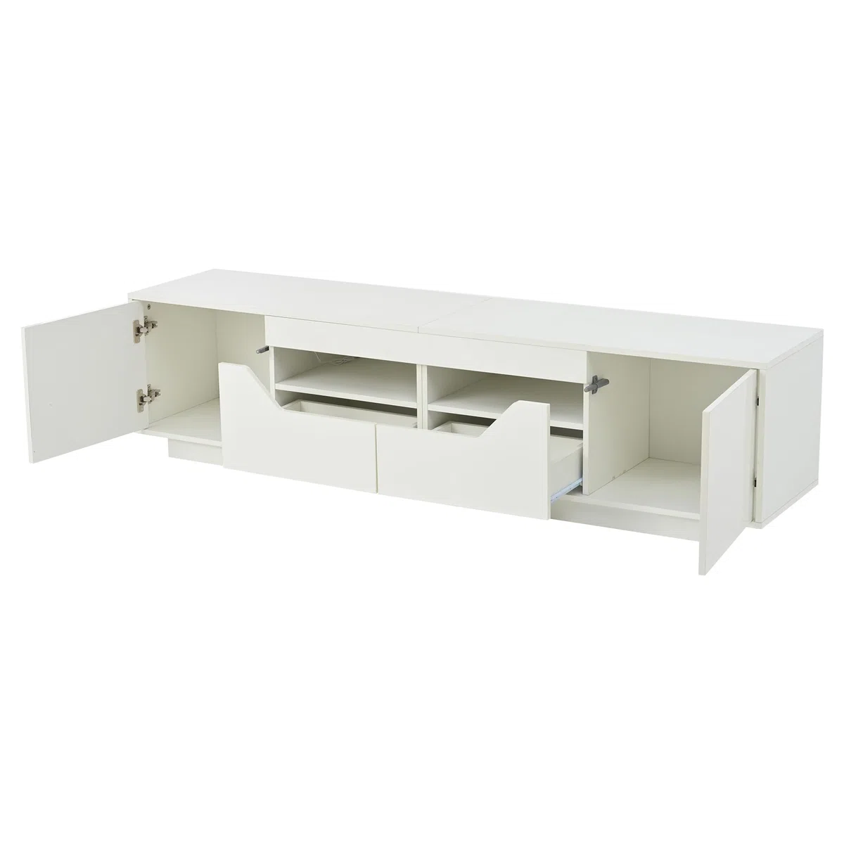 Mobile TV da 180 x 40 x 45 cm, con 2 cassetti e 2 armadi, mobile TV lucido con luci a LED, TV da 75 pollici, bianco