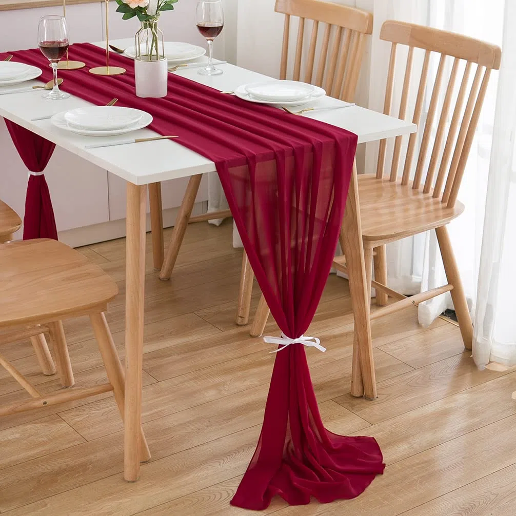 CHUQING Runner tavola,Rosso,Runner da Tavolo,Runner per Il Tavolo,in Chiffon,Table Runner Lavabile Decorazione per Matrimonio,Compleanno, Feste,300 cm x 70 cm