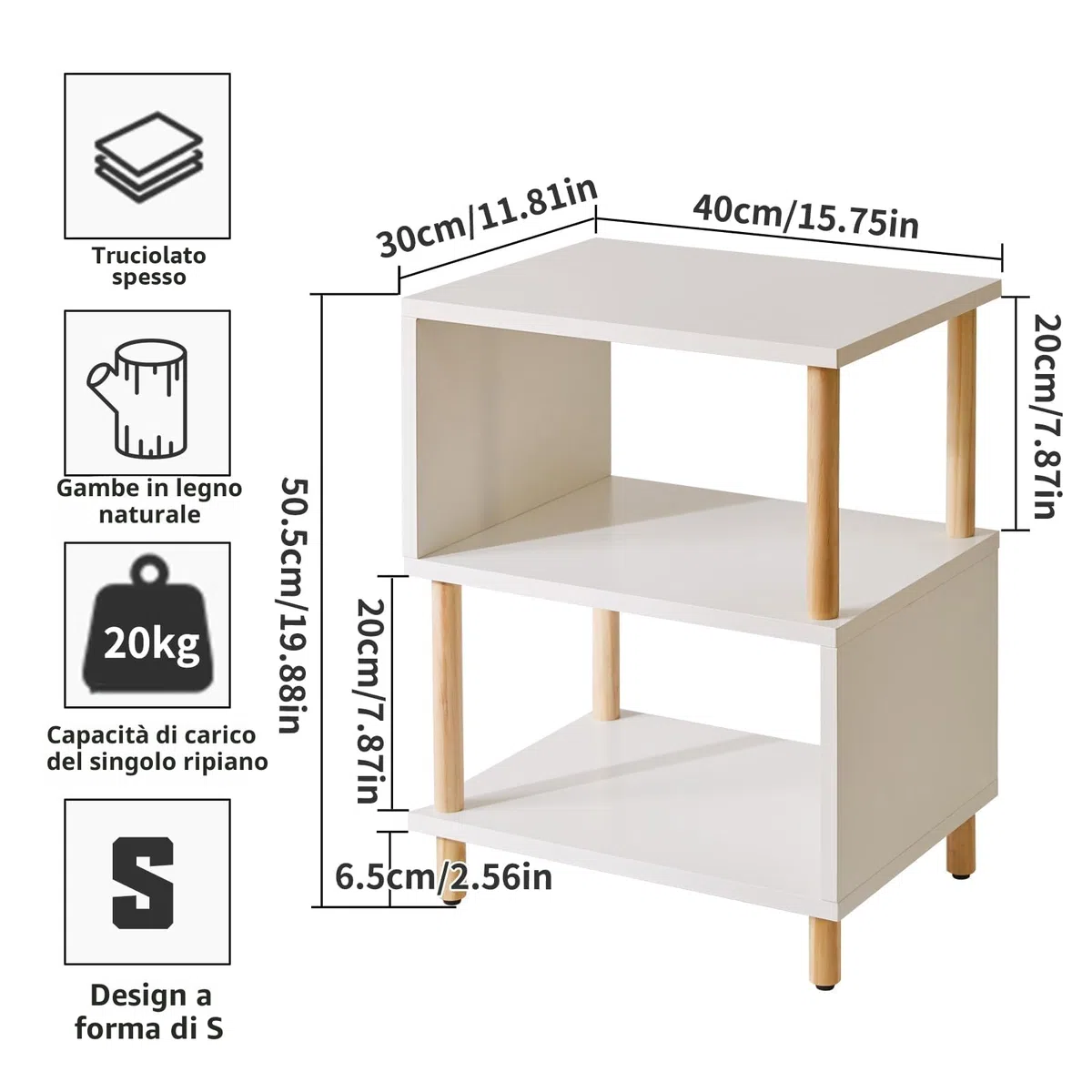 Aibiju Tavolino Bianco, Tavolino Piccolo, Comodino Moderno con contenitore per Camera da Letto/Soggiorno/Corridoio/Ufficio, Bianco+Gambe in Legno Naturale, YD-TM152W
