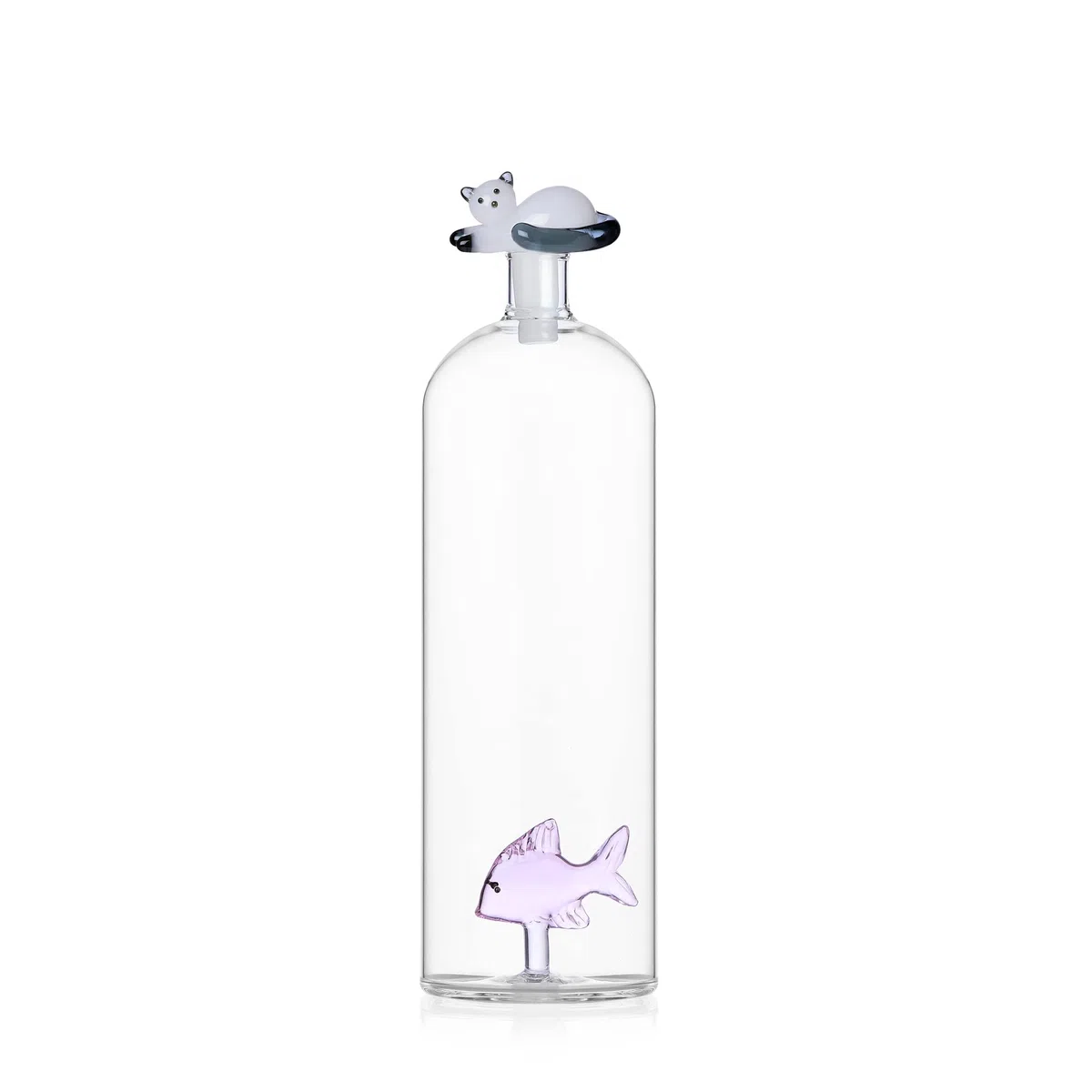 Ichendorf Milano Bottiglia Pesce e Gatto | Collezione Tabby Cat | 115 cl | Vetro Borosilicato | Fatto a Mano