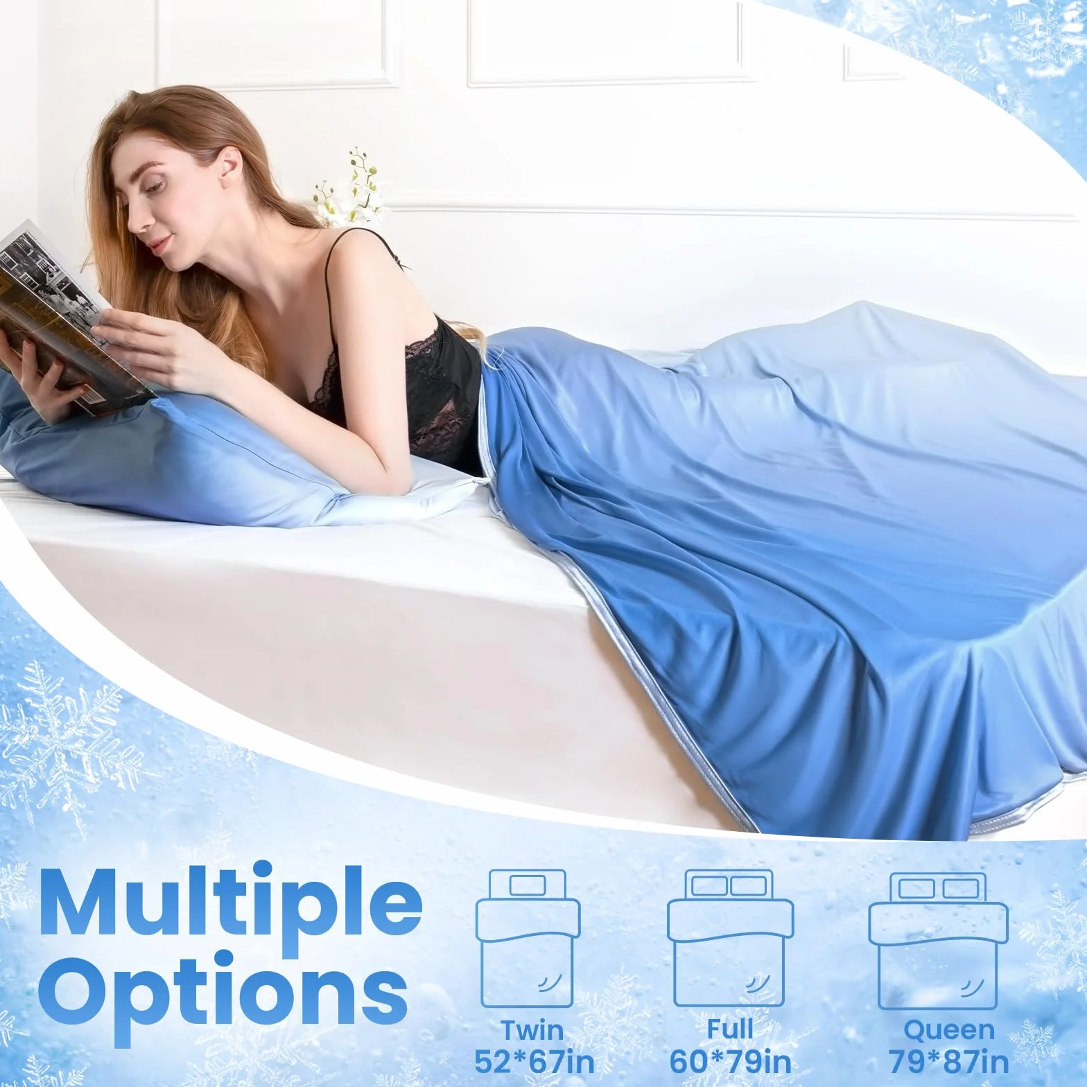 Elegear Coperta di Estiva Rinfrescante, Giapponese Arc-Chill 3.0 Q-Max>0.5 Cooling Blanket in Fibra Fresca per Letto Divano Viaggio Traspirante Leggero Doppia Faccia Coperta 150x200cm, Blu Graduale