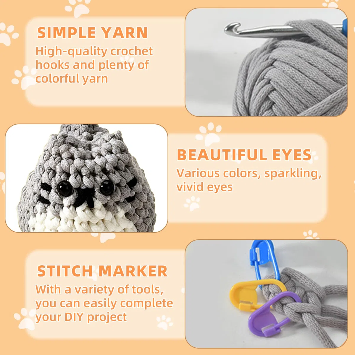 Kit Uncinetto Principianti,Kit Uncinetto con Animaux Adorables,Amigurumi Kit,DIY Set Uncinetti con Istruzioni Video Passo Passo,Regalo Perfetto per gli Appassionati di Maglieria - Tre Piccoli Gattini