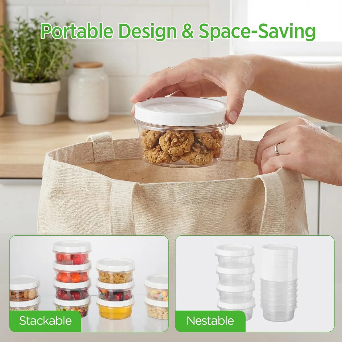 VINATO 18 Pcs Contenitori per Alimenti, 300ML Contenitori per Freezer Contenitore Ermetico per Alimenti Barattolini Plastica Piccoli con Tappo, Lavabili in Lavastoviglie, Adatti a Microonde e Freezer