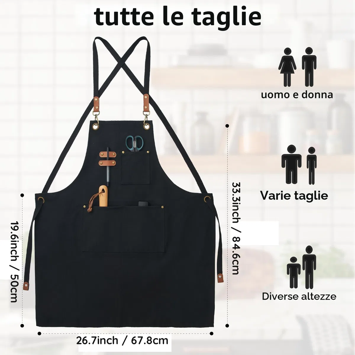 Tela Grembiuli, Lavoro Grembiuli per Uomini Donne, Regolabile Cuoco Grembiuli con 3 Tasche, Grembiule per Cottura Pittura
