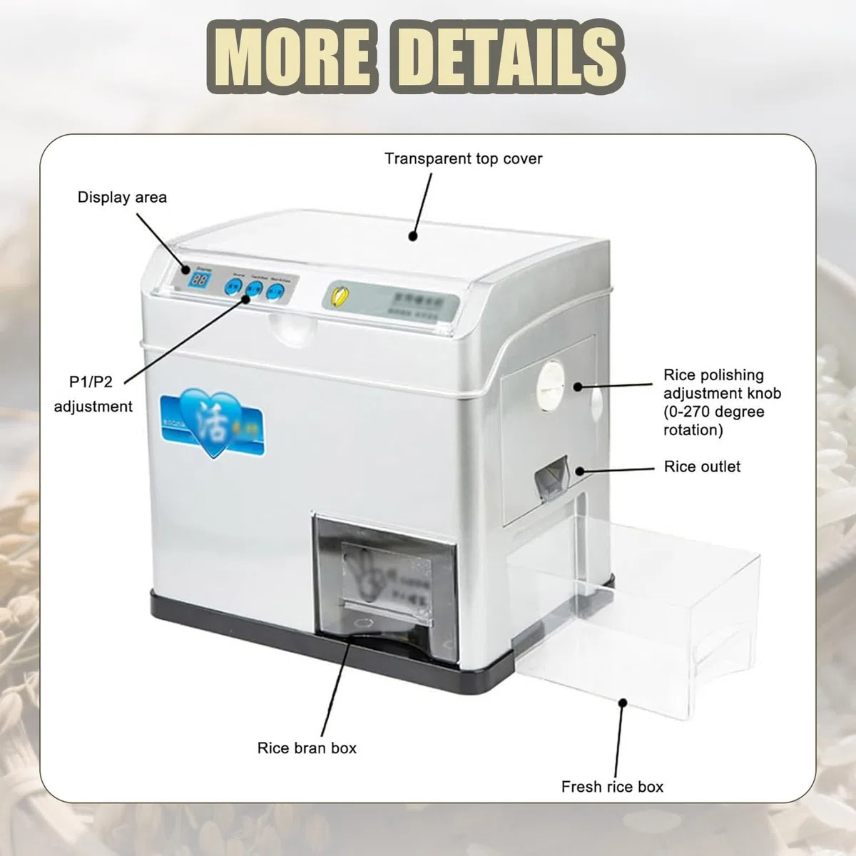 Macchina per la macinazione del riso intelligente per la casa, sbucciatrice automatica per cereali, decorticatrice per riso da 30 kg/h, per riso integrale chiaro, famiglie e piccole aziende agricole