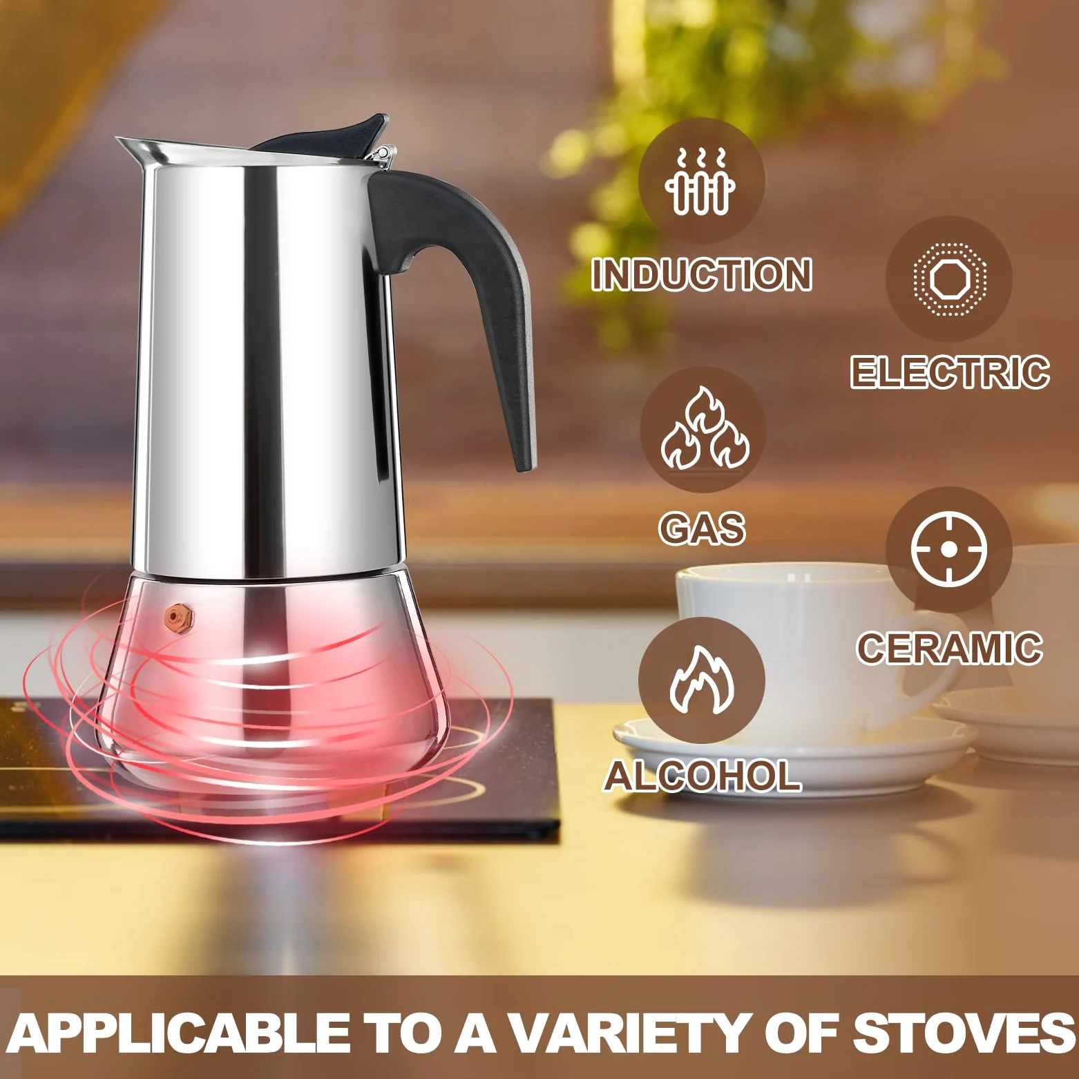 6 Tazze Stovetop Espresso Maker Moka Pot Espresso Maker in acciaio inox Percolator Italian Coffee Maker Capable Mocha Coffee Machine Cafe Classic Maker for Home e Camping 300ml 10oz