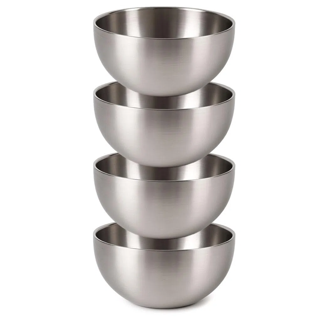 MGE - 4x Mini Ciotole da Cucina in Acciaio Inox - Ciotoline Aperitivo - Ciotoline Monoporzione - Ciotola per Antipasti - Ciotole Aperitivo - Set di 4-12,5 cm -Speciale per Presentazione
