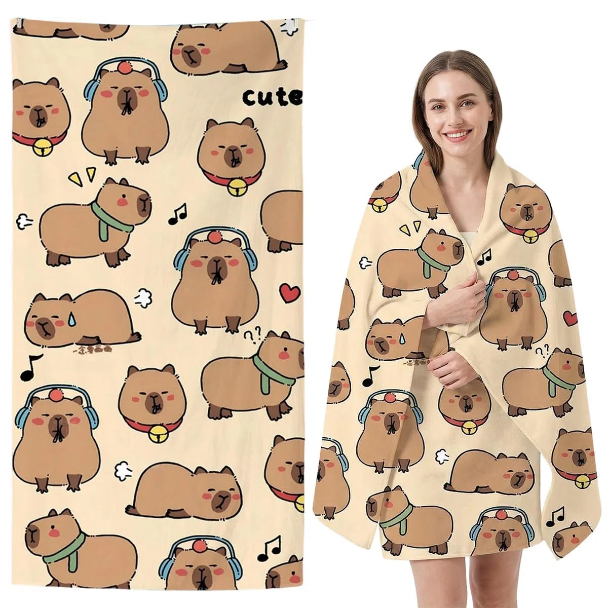 Capybara Telo Mare, Capybara Telo Antisabbia Mares Coperta da Spiaggia Teli Mare Microfibra Coperta da Spiaggia da Viaggio Leggero e Portatile Doccia Asciugamano per Sauna, Piscina, Yoga