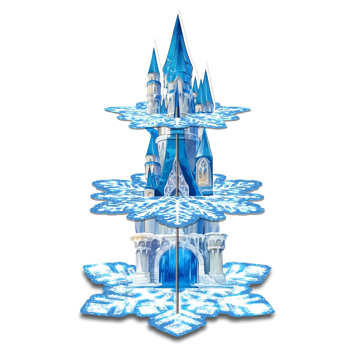 Stand per Cupcake a 3 Livelli, Porta Dolci in Cartone Tema Natale Inverno, Espositore Fiocco di Neve per Festa di Compleanno Bambini, Decorazione Tavolo Festa
