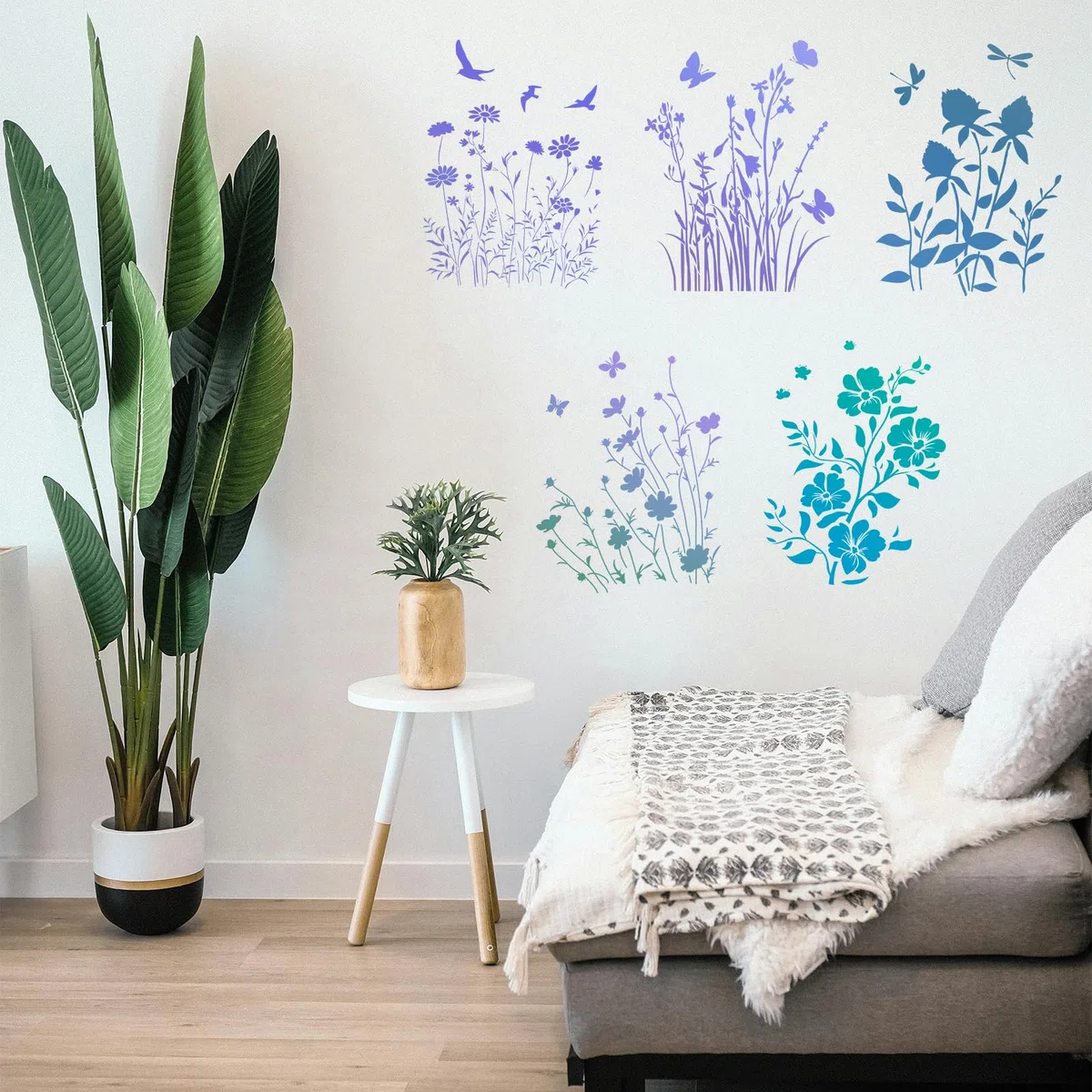 5pz Stencil Fiori Selvatici Grandi, Stencil Riutilizzabili di Foglie e Floreali Modelli Disegno Farfalle di Piante Vivaci per Dipingere su Tela Legno Artigianale Parete Fai Da Te (Stile A)