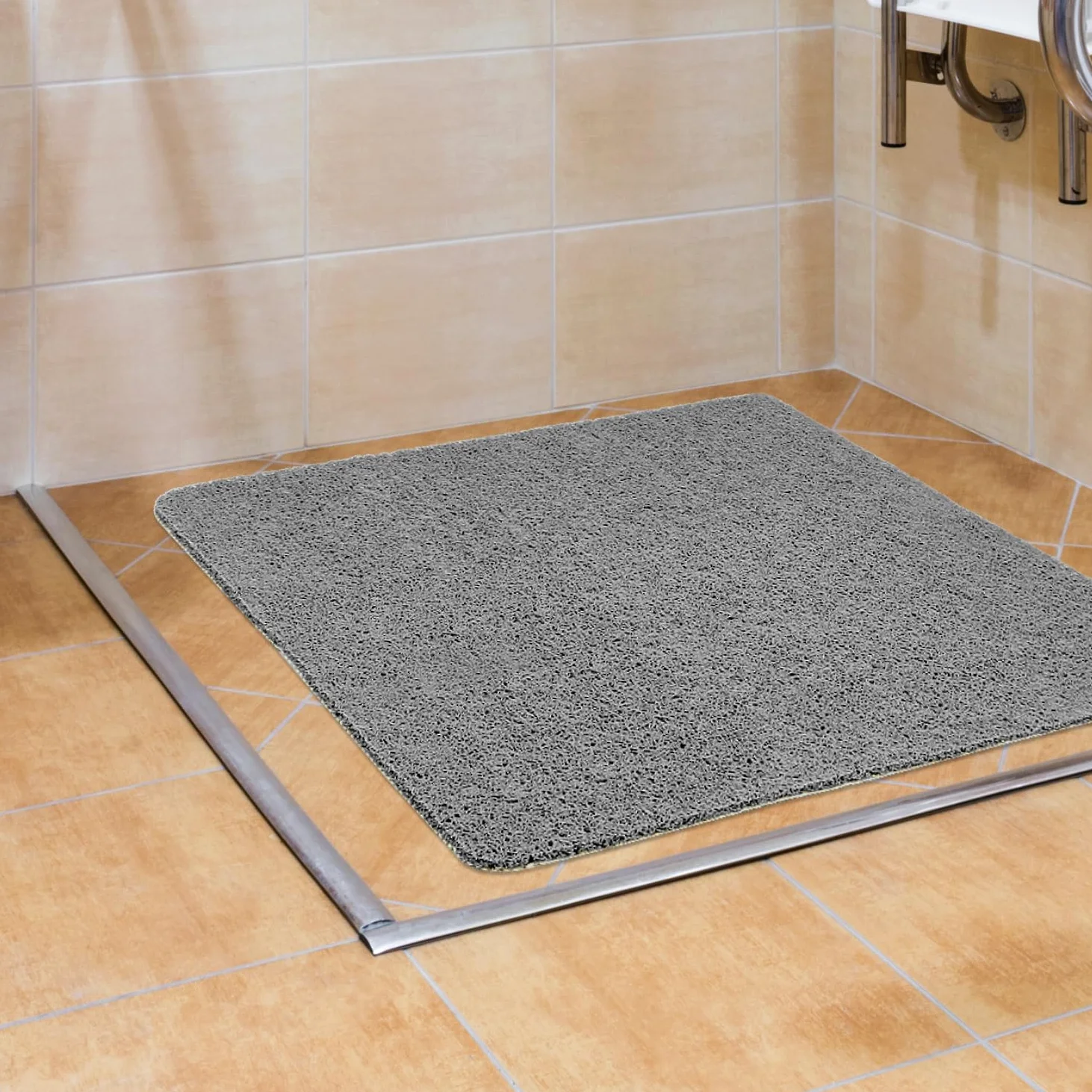 QWORK® Tappetino Doccia Antiscivolo, Tappetini doccia quadrati 60x60 cm, PVC Tappeto Doccia con Fori Drenaggio, Grigio