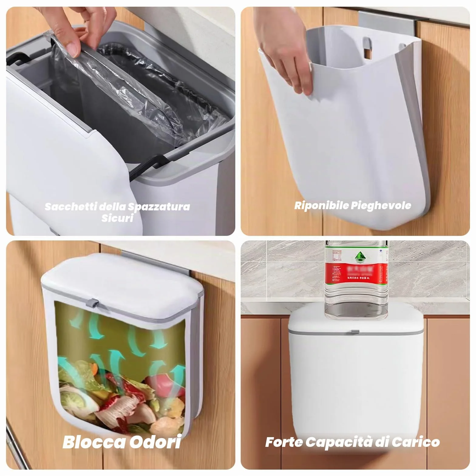 Pattumiera Cucina da Appendere, Pieghevole Secchio Spazzatura Sottolavello Impermeabile 10L con Coperchio, PP+TPA, Pattumiera Estraibile Sottolavello per Cucina Bagno Campeggio Auto Ufficio