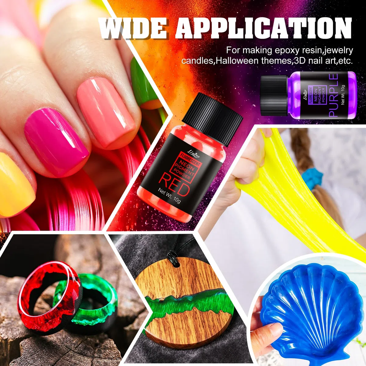 Polvere di pigmento neon - 12 colori Polvere fluorescente per resina epossidica, design delle unghie, candele, slime e produzione di sapone, colorante per resina al neon per pittura, gioielli