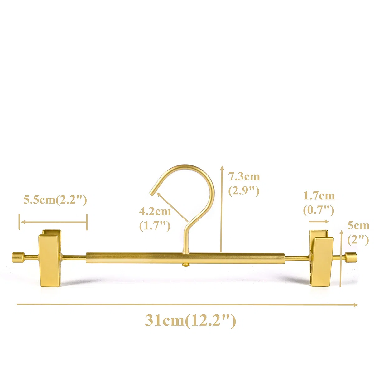 Amber Home 20 Pezzi 31cm Grucce di Ferro Alluminio Oro, Dorata Metallico Appendiabiti per Pantaloni Gonna Biancheria Intima Mutande, Antiscivolo con Clips