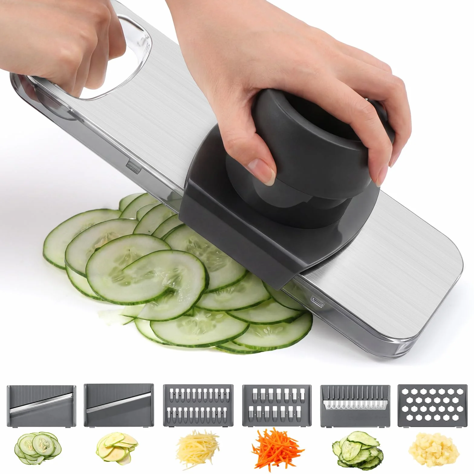 Oderra Mandolina per Verdure con 6 Lame, Taglia Verdure Manuale Multifunzionale in Acciaio Inox, Affetta Verdure per Cetrioli, Patate, Cipolle, Grattugia Julienne