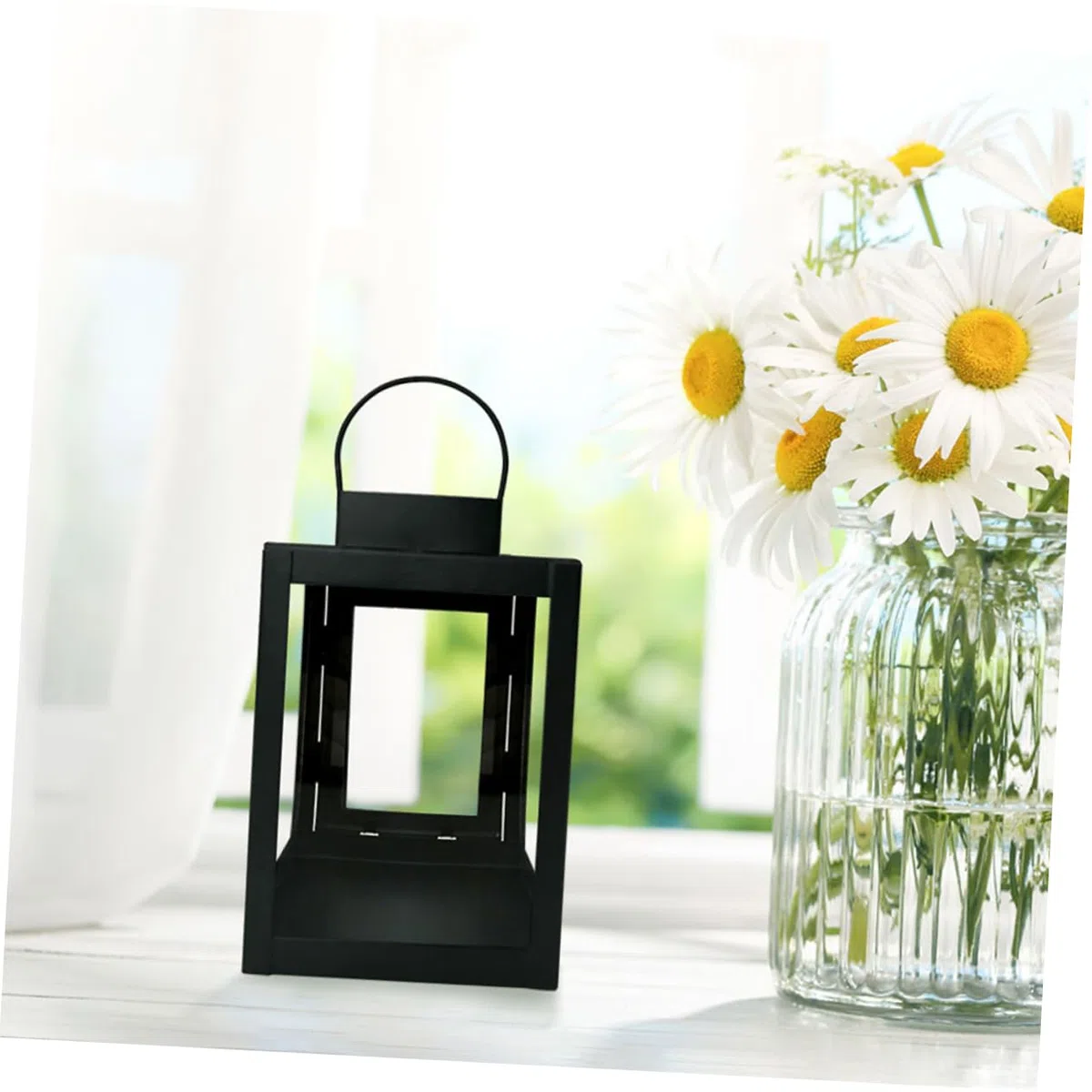 Holibanna Lanterna da Vento Retrò in Ferro Nero Decorativa per Candele, Lampada da Esterno Raffinata e Semplice, per Banchetti e Allestimenti Scenici