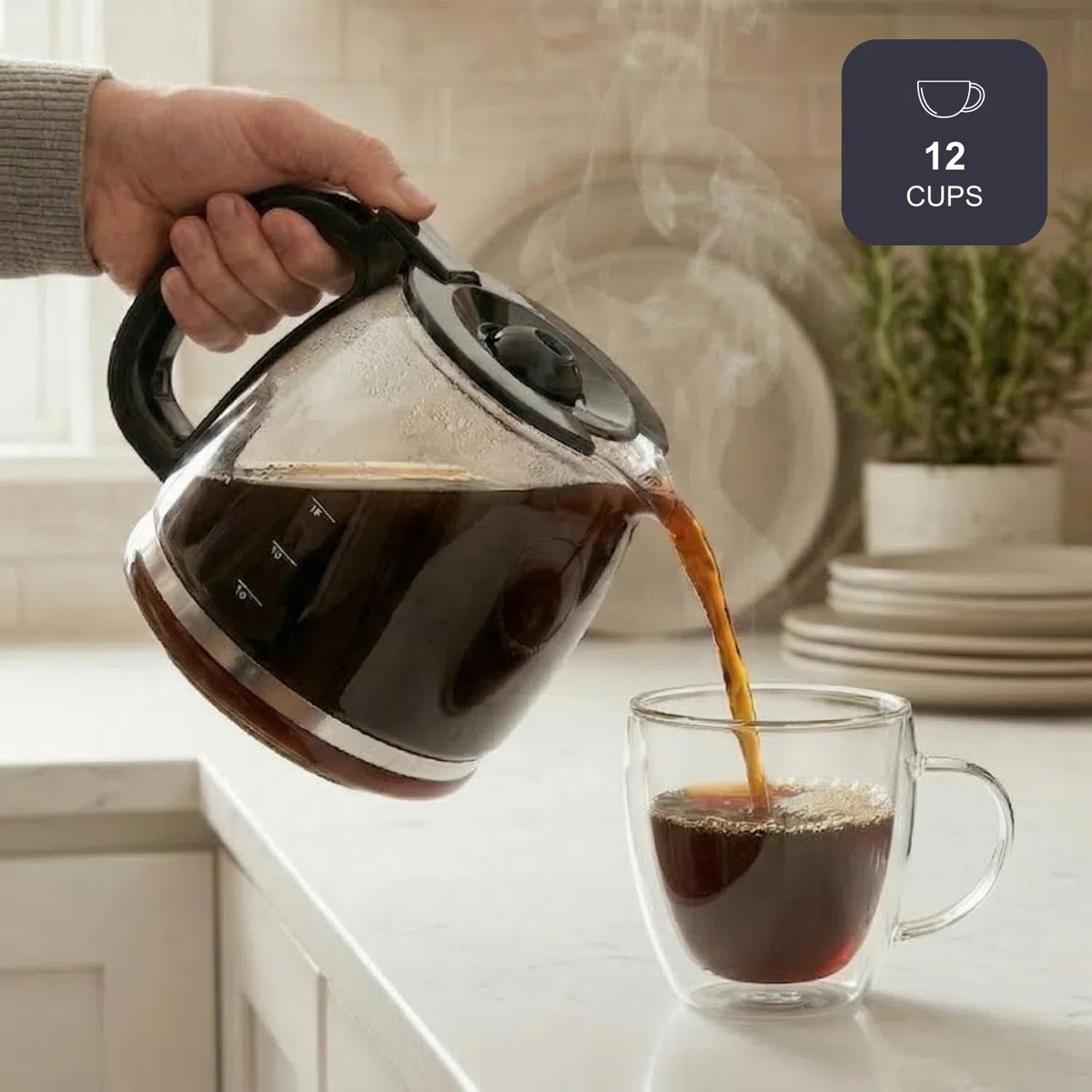 BLACK+DECKER – Macchina da caffè americano BXCO1002E | 1000W | 12 tazze | Timer 24h | Controllo digitale | Sistema antigoccia | Piastra riscaldante | Auto-off | Filtro lavabile | Inox antigraffio