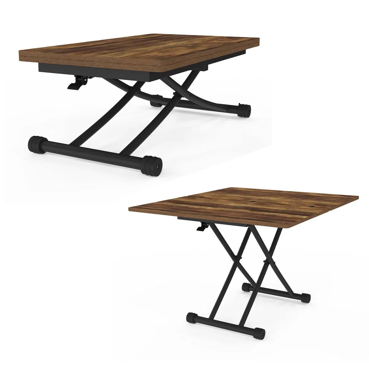 IDMarket - Tavolino 2 in 1 URBANA, trasformabile in tavolo da pranzo rettangolare, 100 cm, legno scuro e nero, design industriale