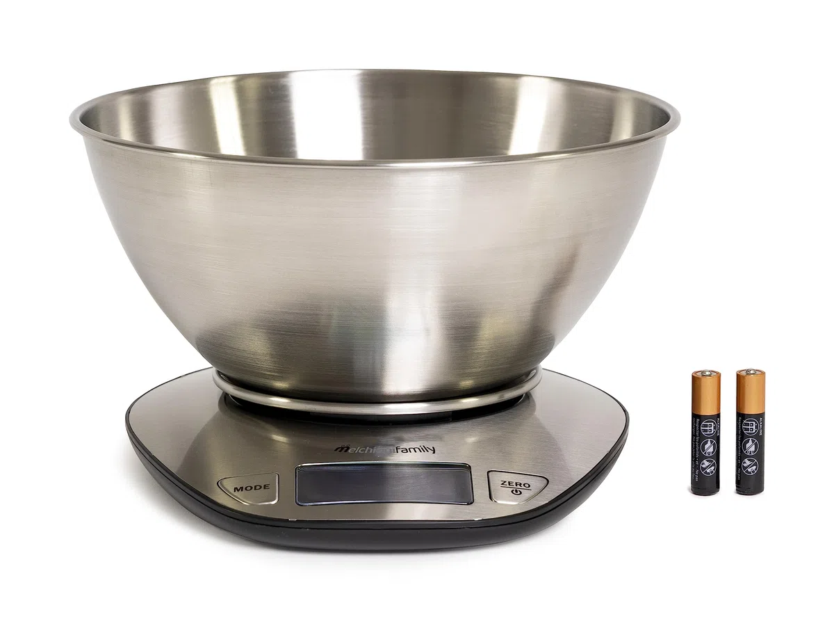 Melchioni Family | Bilancia Cucina Graal Digitale, Funzione Misurazione Tara, Portata Fino a 5 kg, Stainless Steel, Misurazioni Precise, Colore Metello.