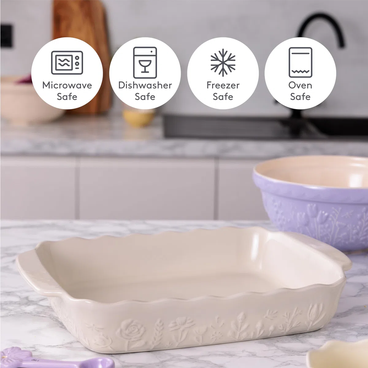 Mason Cash in The Meadow - Grande teglia rettangolare in gres porcellanato con motivo floreale, 33 x 23 cm, 2,8 litri, per cuocere al forno, arrostire e servire