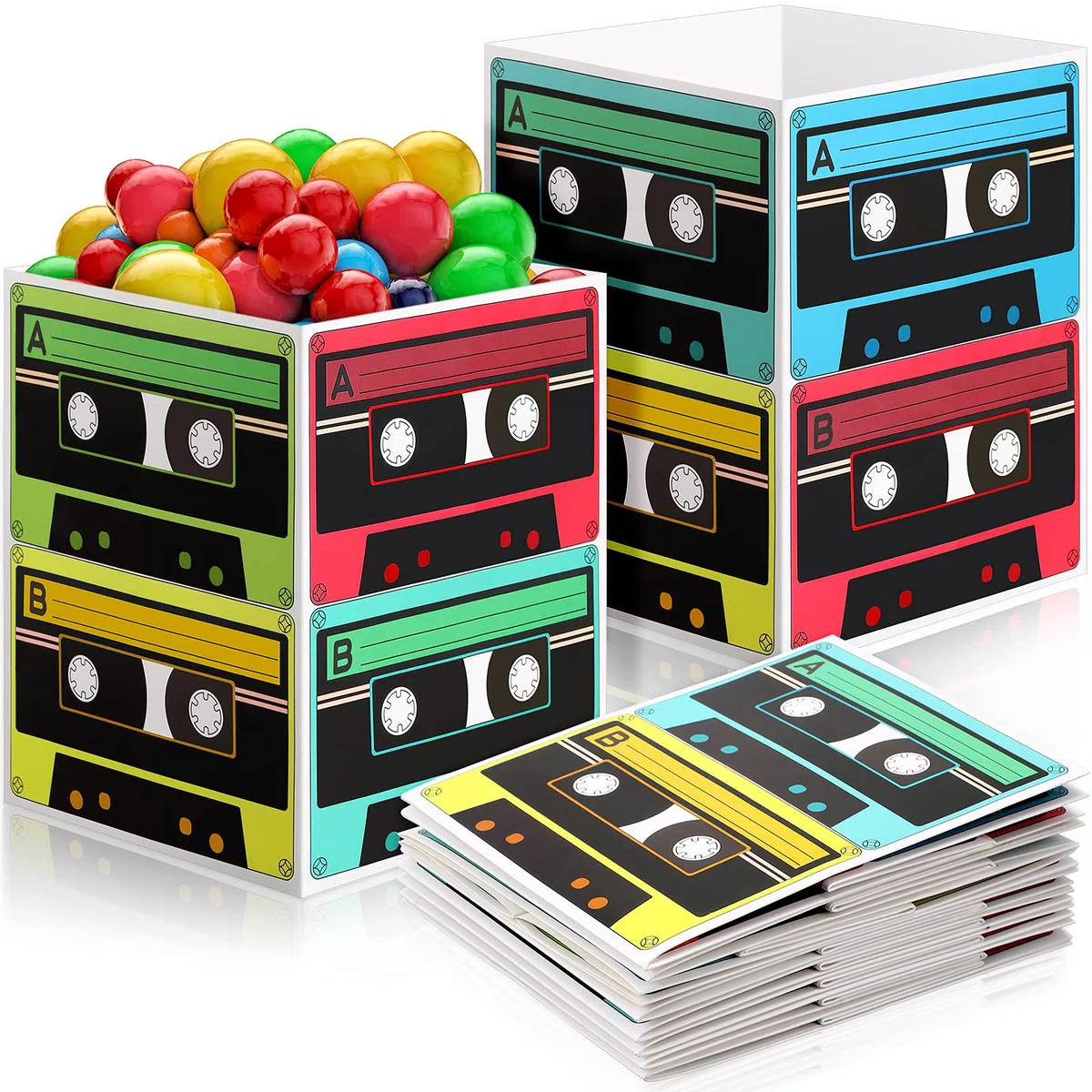 Clabby Centrotavola con Secchiello per Cassette, Forniture per Feste Anni '80 e Anni '90, Decorazioni da Tavola con Nastro a Cassetta da 5,5 x 7 Pollici, Festa di Cultura Musicale Hip Hop retrò