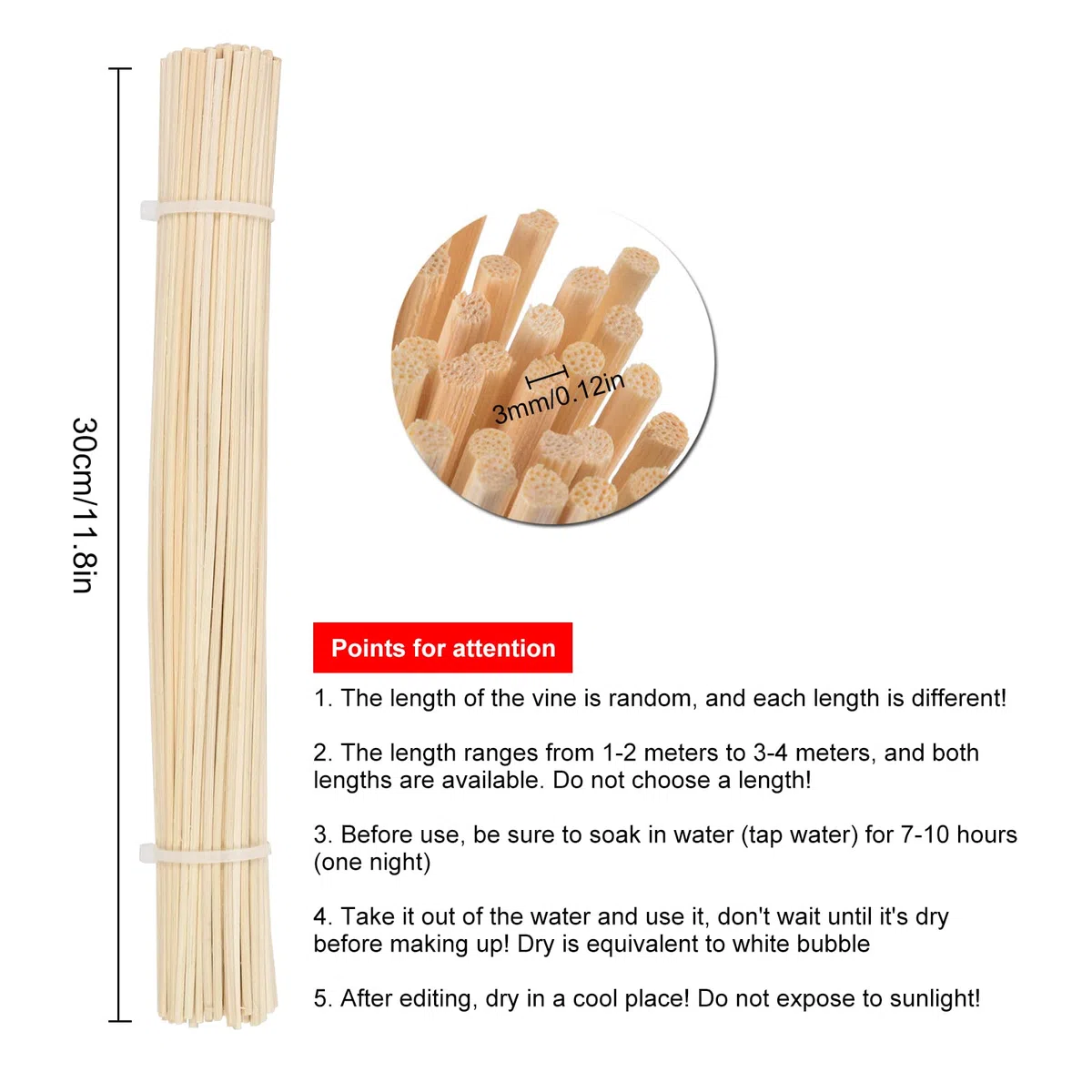 100 bastoncini per tubi d'incendio, materiale intrecciato, bastoncini in rattan per diffusore di aromi, bastoncini di ricambio, diametro 3 mm, materiale intrecciato per la creazione di cestini