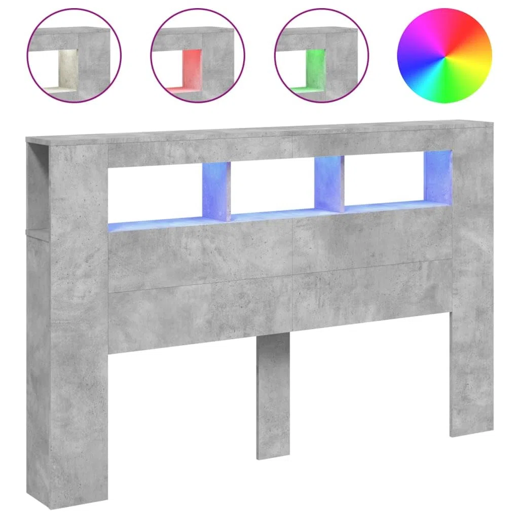 IKAYAA Testiera Letto Matrimoniale con LED Testiera Letto Matrimoniale Legno 160 cm Testiera con Contenitore Testiera Letto con Scomparti -Grigio cemento-160 x 103.5 cm