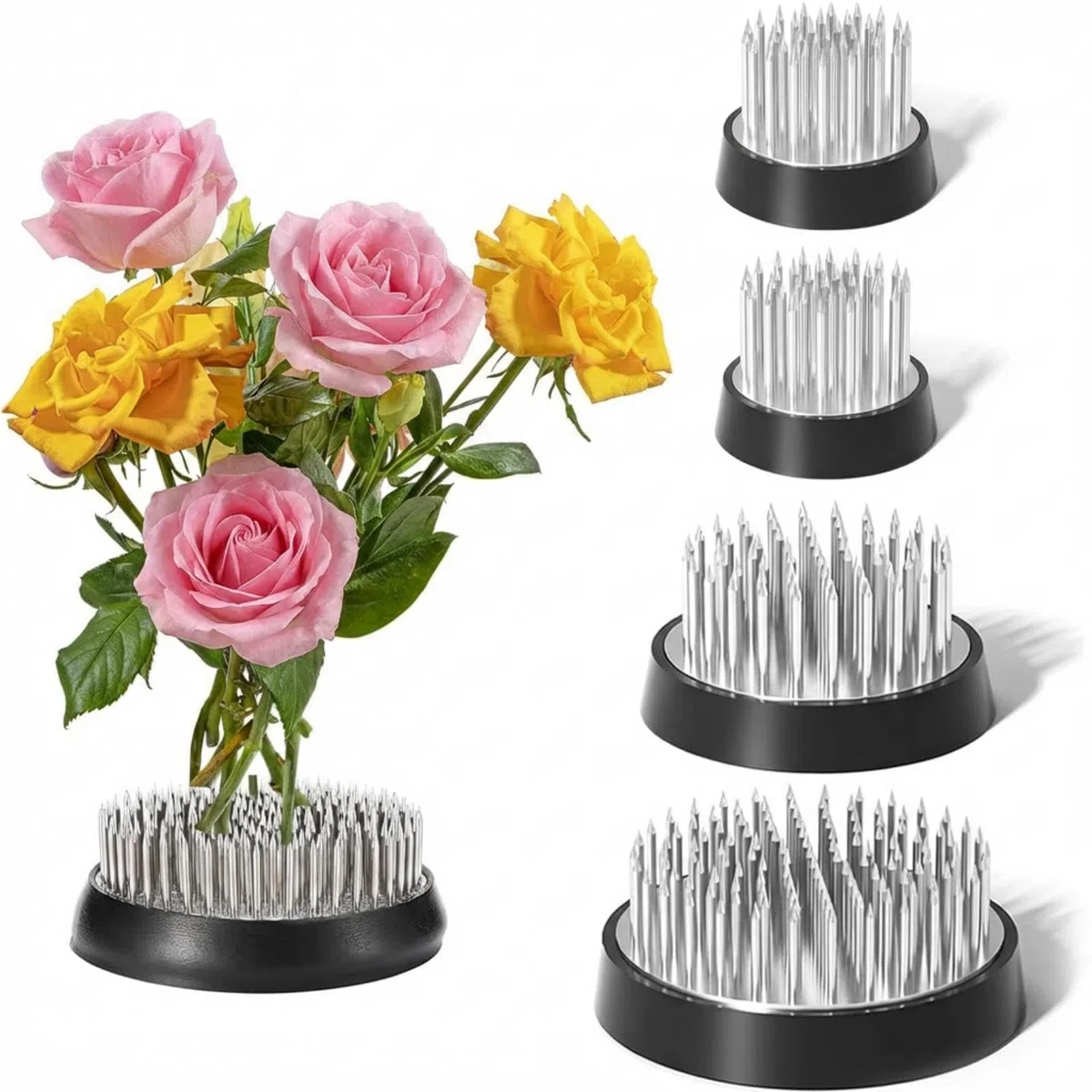 Supporto rotondo per composizioni floreali, 4 pezzi Kenzan in acciaio inox rana di fiori con base antiscivolo per Ikebana, ideale per decorazione della casa, salone, tè fiorista giardino