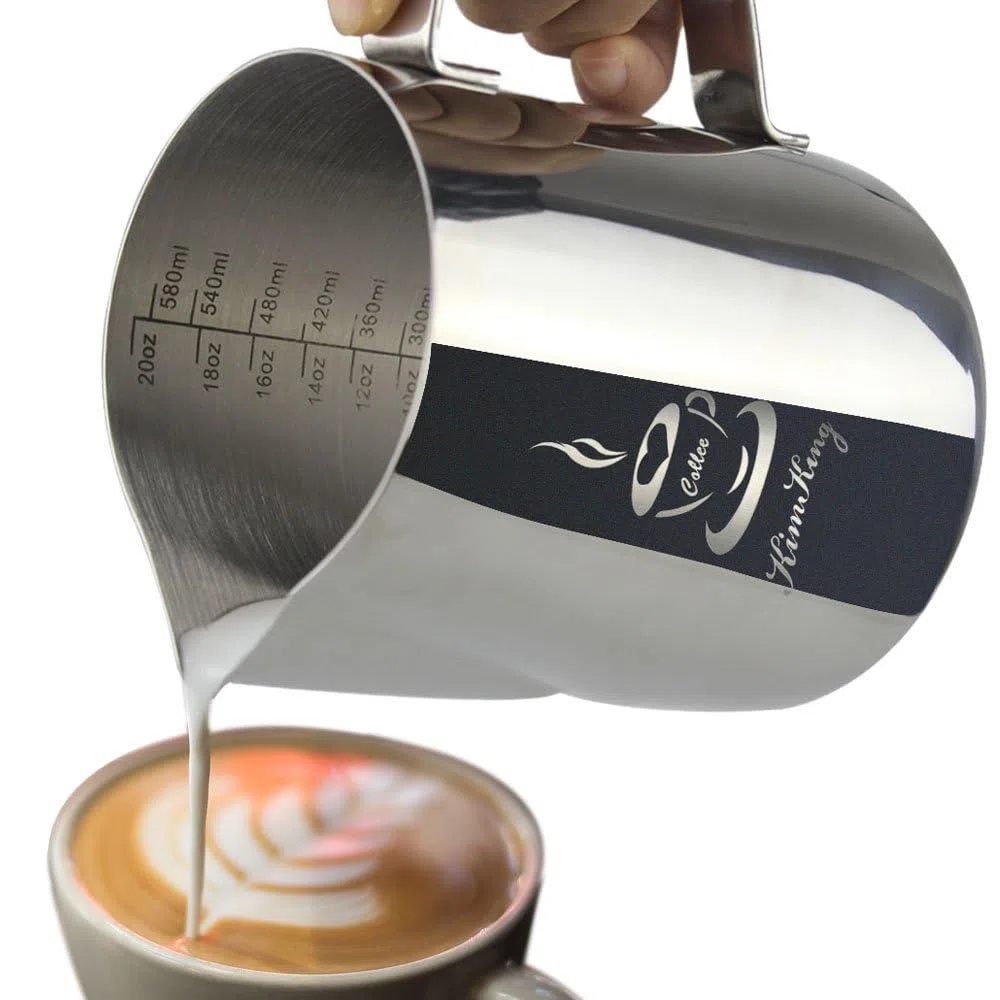 KimKing Lattiera per cappuccino in Acciaio Inox Lattiera Latte Art Silve 60 cl