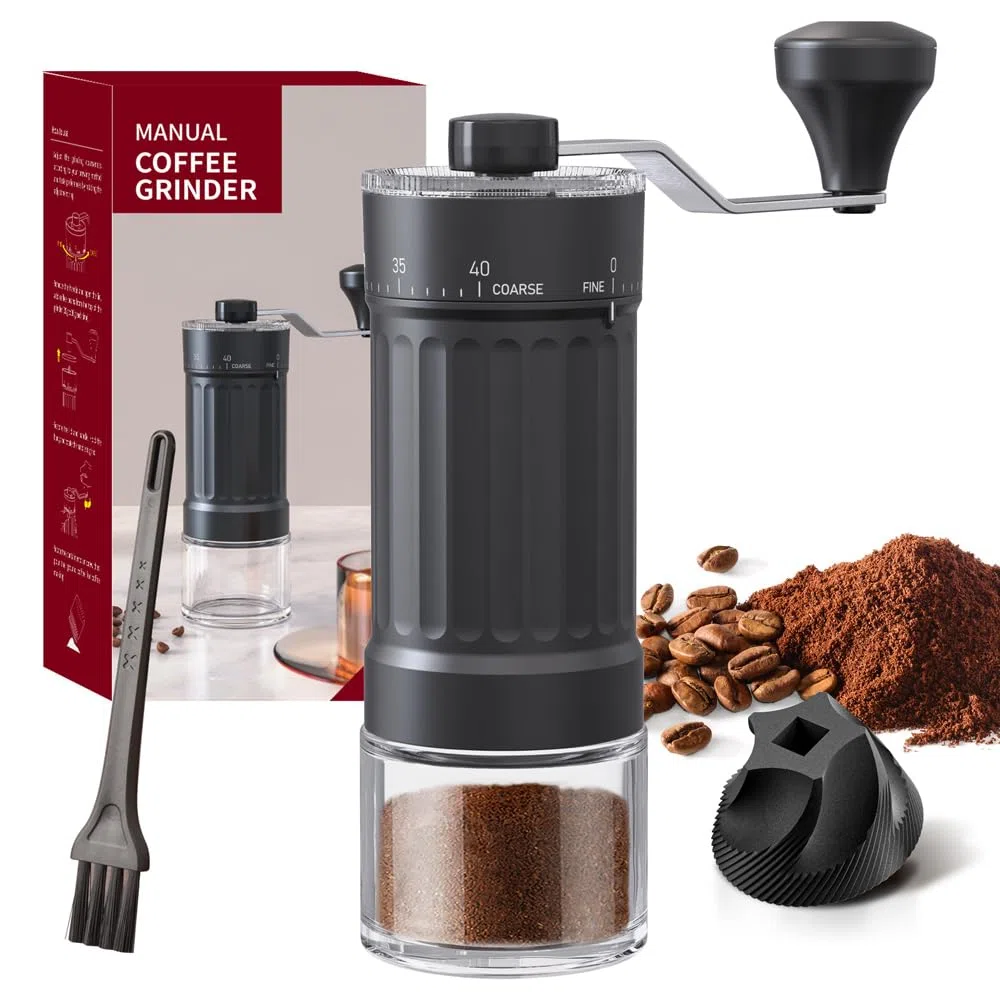 Macinacaffè Manuale Regolabile, Macinino Caffè a Mano con Impugnatura Pieghevole e Acciaio Inox, Macinacaffè Manuale con Meccanismo Conico in Ceramica Precisione per Espresso et French Press