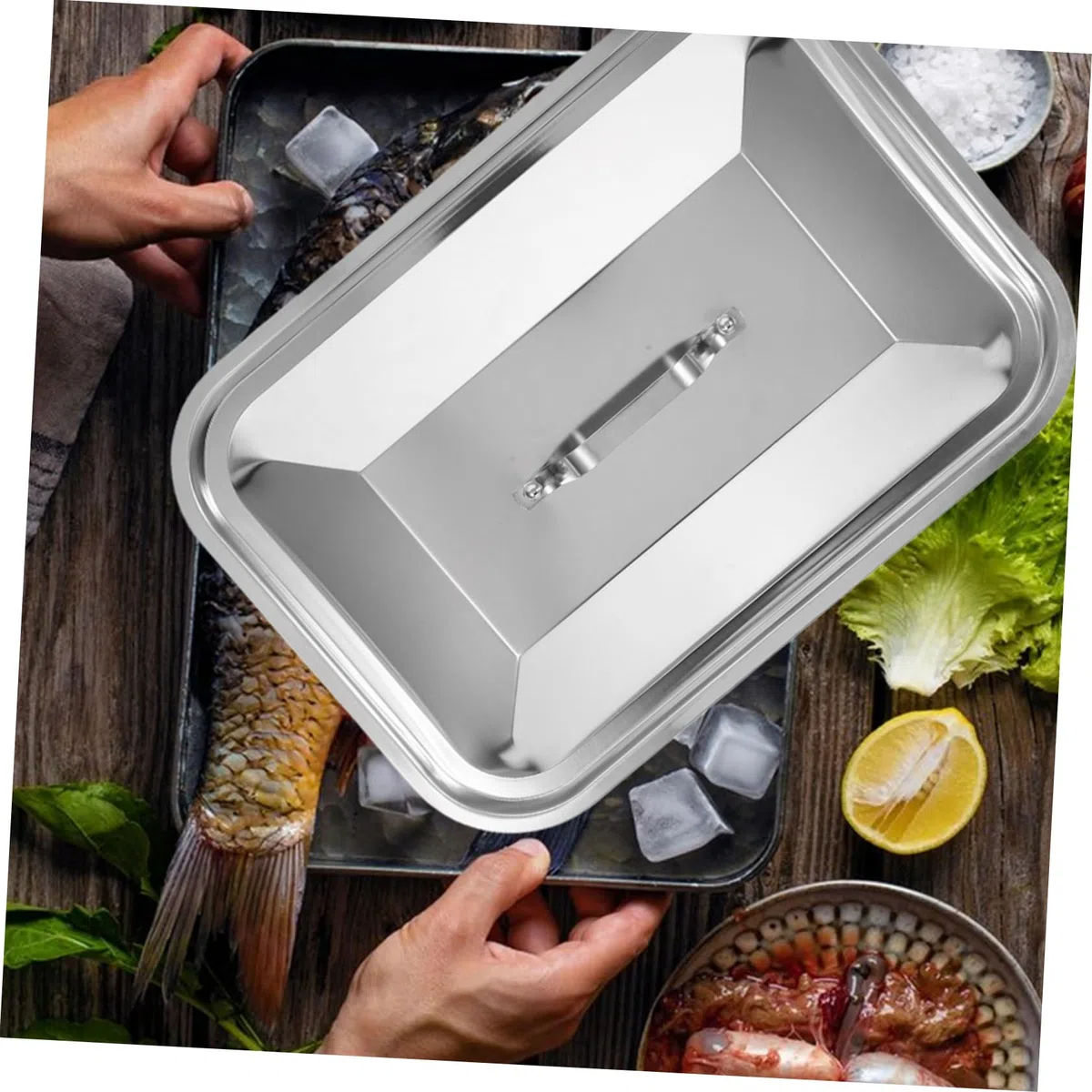 Alipis Coperchio Rettangolare in Acciaio Inox Per Teglia Da Pesce 13.58X9.65X1.97In Con Manico Antischizzo Ideale Per Barbecue All'Aperto Picnic E Riunioni Familiari