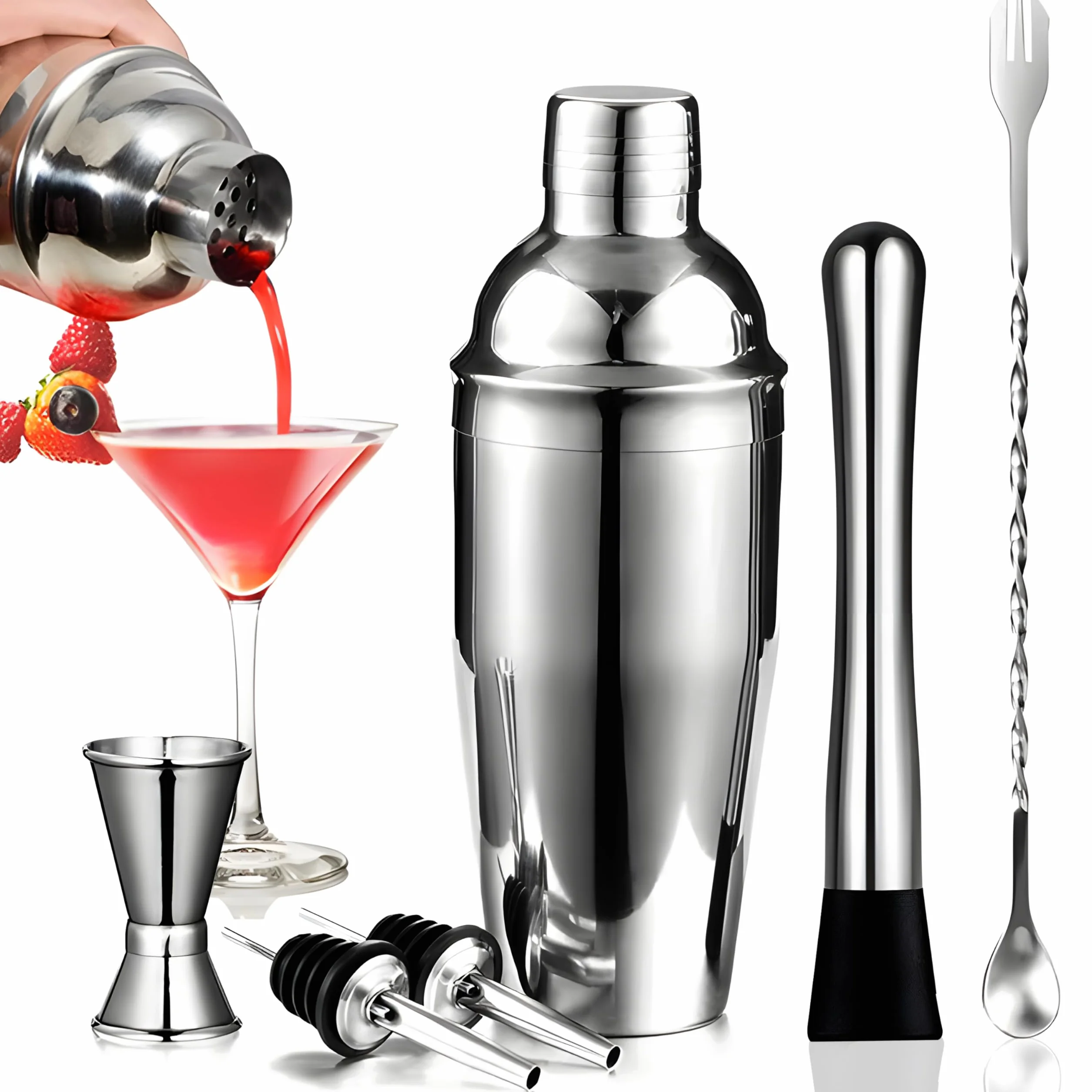 Retoo Set di 6 shaker da cocktail in acciaio inox, 750 ml, strumenti da bar, accessori shaker bar, mix professionale per cocktail, set barware per la casa o il bar