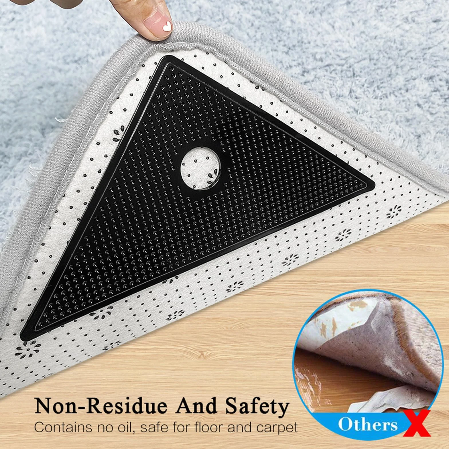 Ysnzaq per Tappeti 8 Pezzi Tappeto Gripper, Antiscivolo e Riutilizzabili Tappeto Gripper lavabili per tappeti Tappetino Antiscivolo Ideale ai rug Grippers per Il Bagno della Cucina-8 Pieces Black