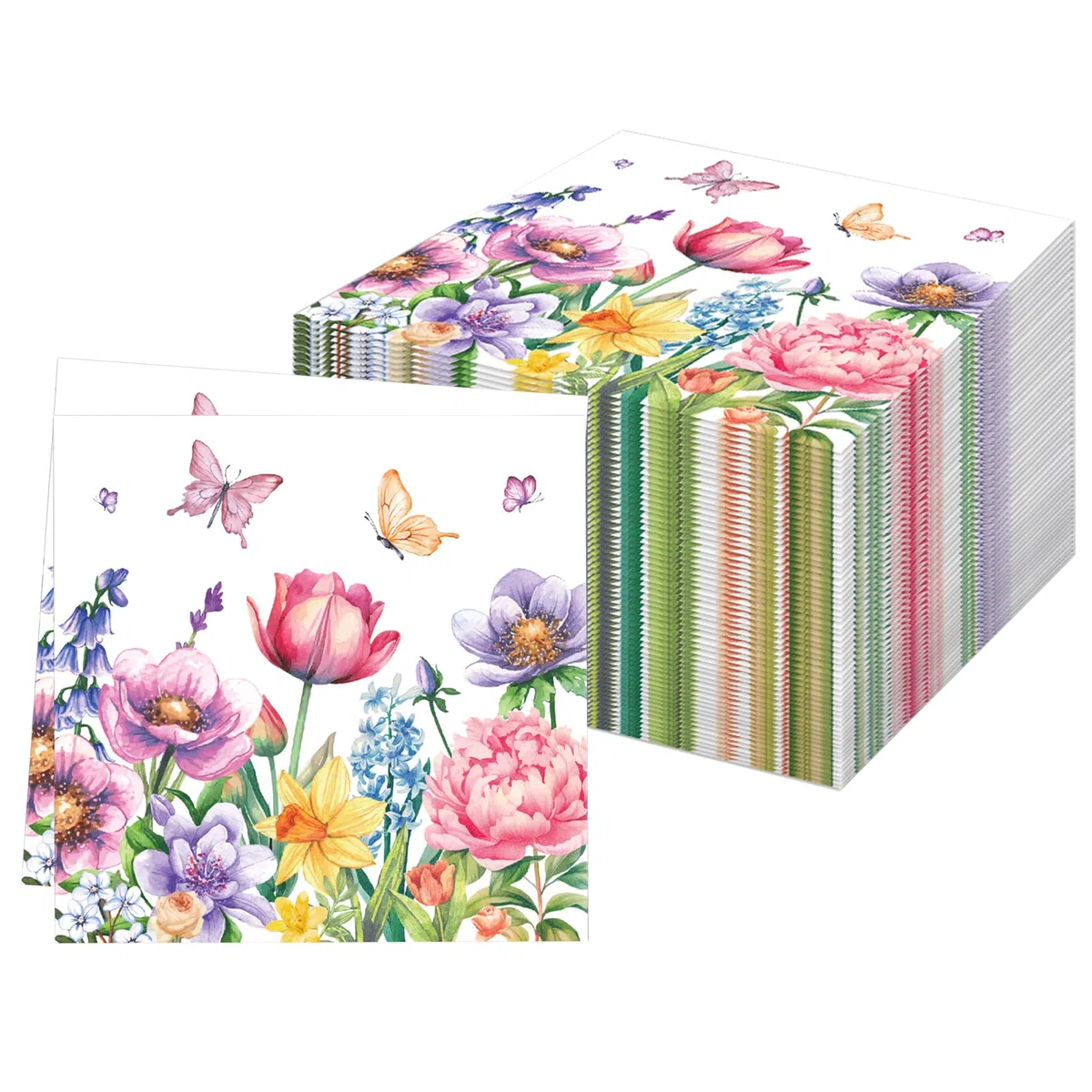 60 tovaglioli usa e getta per bevande, motivo con farfalle, fiori e foglie, tovaglioli a tema primavera estate a tema farfalla fiore carta da cocktail a 2 veli, per vacanze, pranzo, cena, feste