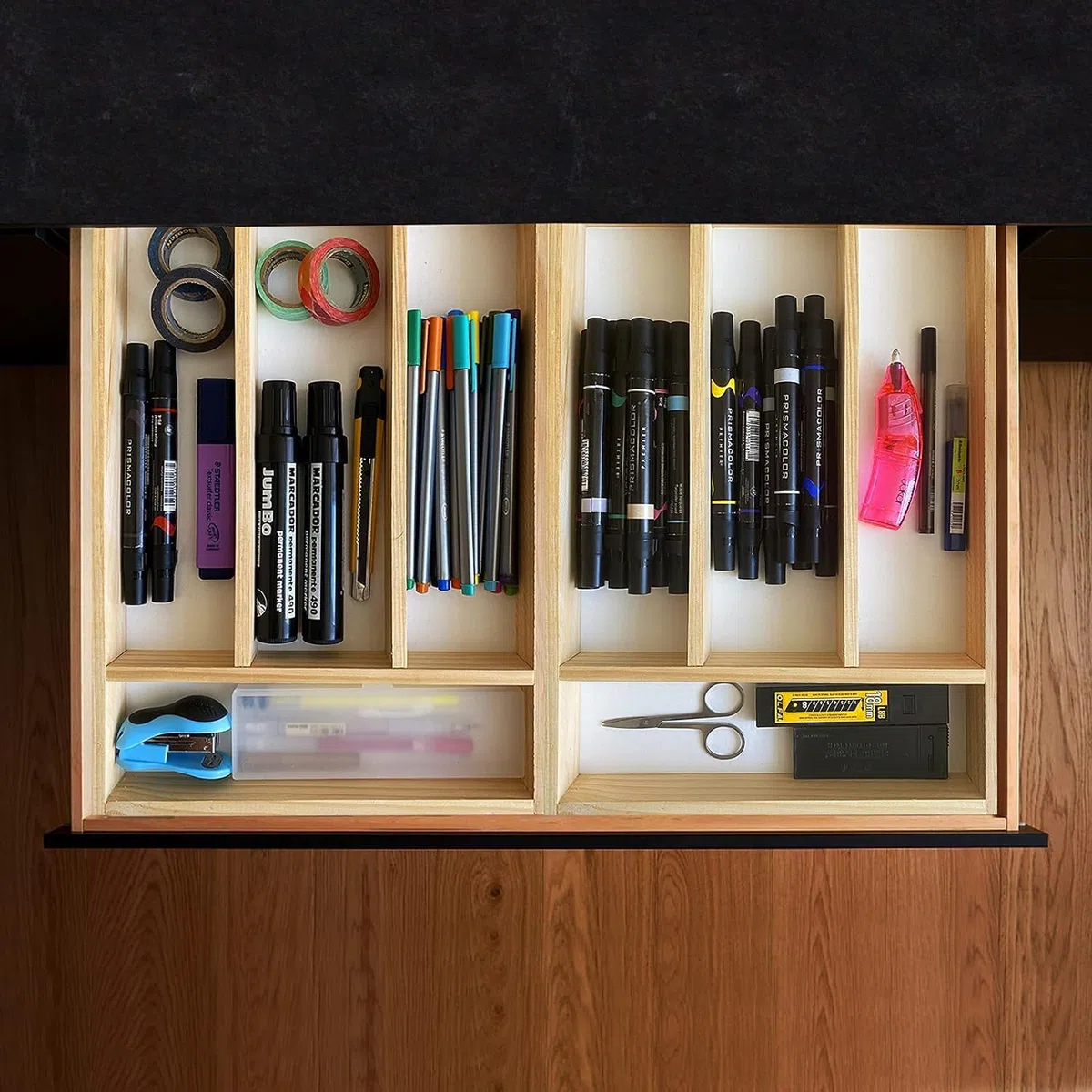 Portaposate Adatto per Cassetto - Organizzatori di Cassetti di Cucina - Vassoio Portaposate Porta-Coltelli e Porta Utensili da Cucina in Legno Naturale - 32 x 22 x 3,5 cm