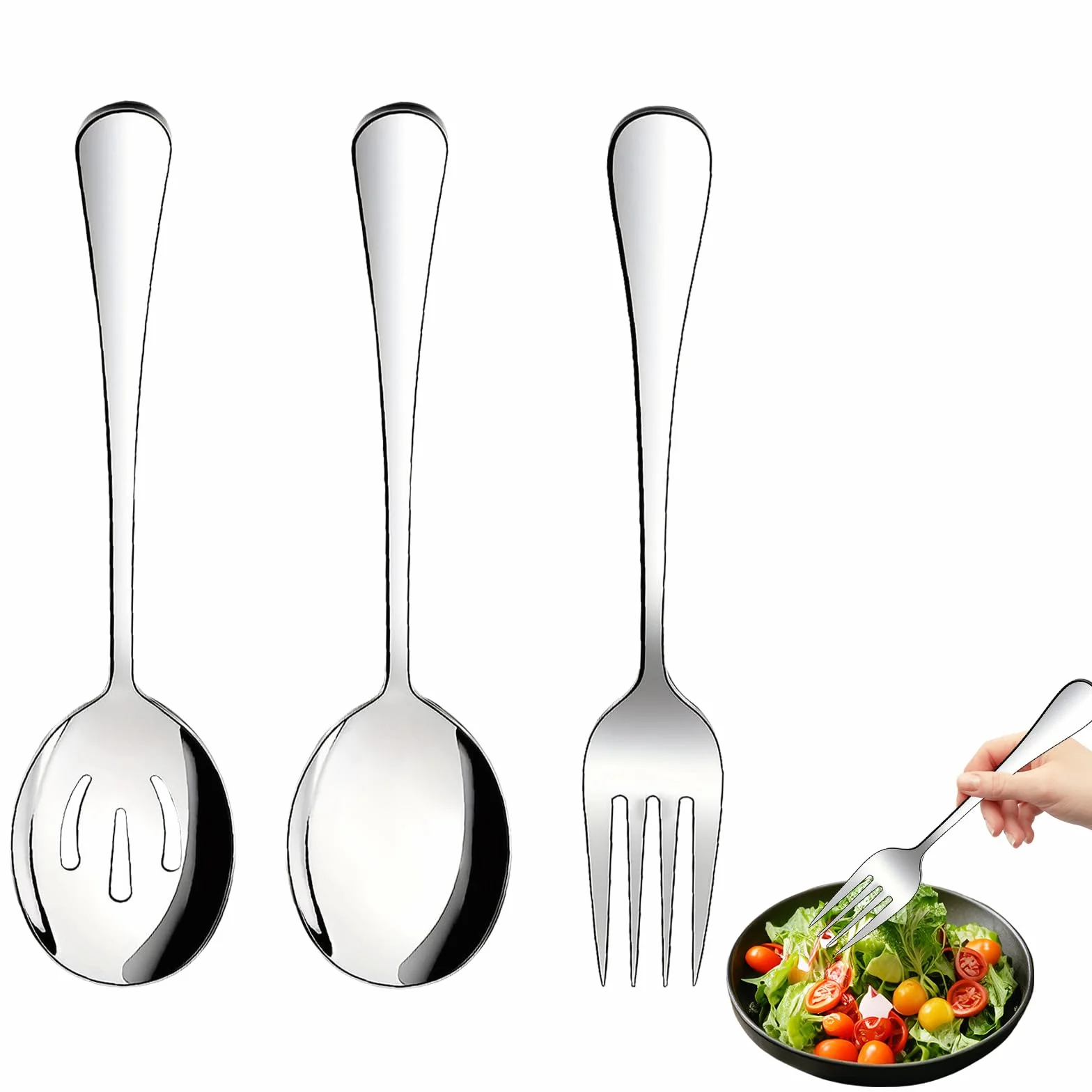 cucchiaio da portata, 3 Pz In Acciaio Inox Utensili da Servizio Grandi Cucchiai di Servizio Slotted Cucchiaio e forchetta di Servizio per Buffet, Party, Banchetto e Riunioni di Famiglia