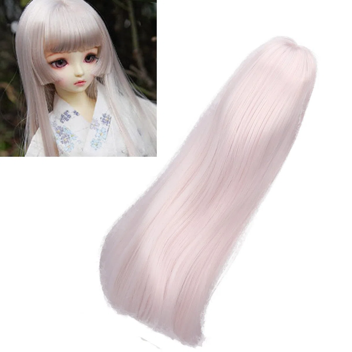 Zerodis 1/3 BJD - Parrucca per bambola SD, 21-24 cm, in seta naturale morbida ad alta temperatura, capelli lunghi e lisci mohair, con frangia per indossare parrucca per bambole BJD, colore rosa fai da