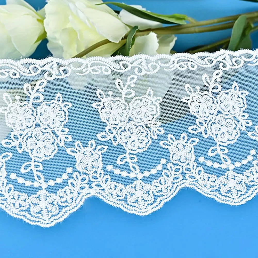 Bordo in pizzo largo 9,5 cm, bordo bianco ricamato non elastico, rifinitura in pizzo per cucire, adatto per decorazioni per abiti da sposa, regali e ornamenti per feste, artigianato fai da te